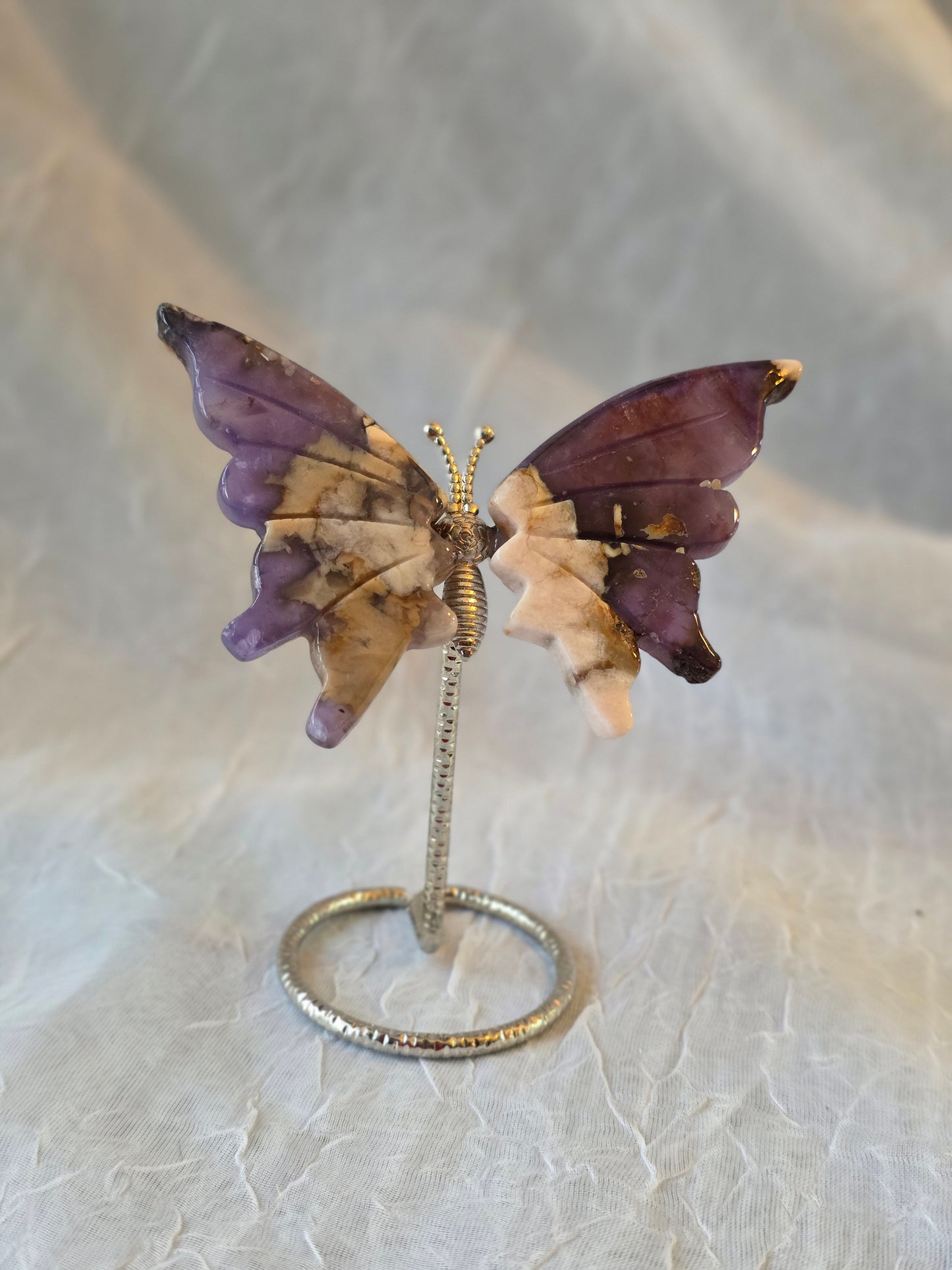 Flower Agate Butterfly Wing on Stand Small Size
