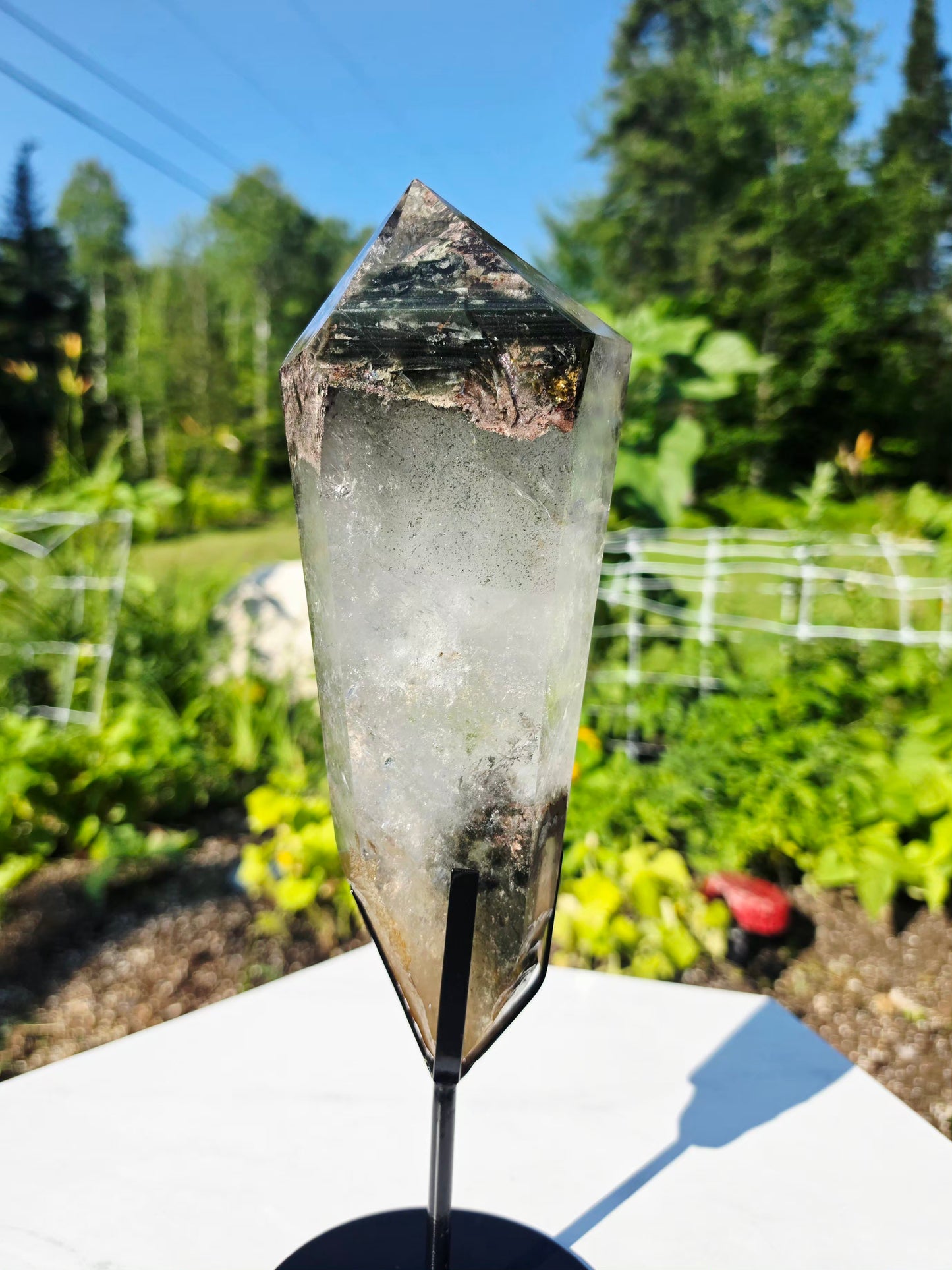 4.41 lbs Garden Quartz Crystal Point With Stand Collectors Minerals Statement Piece