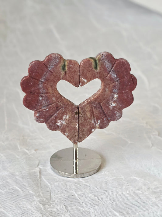 Strawberry Quartz Heart Small Carving on Stand