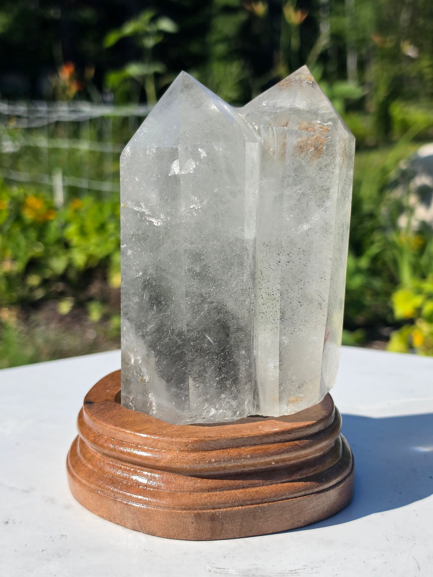 2.2 lbs Garden Quartz Double Top Point Crystal Mineral With Stand  9×17.5 cm