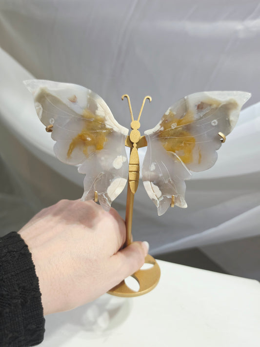 Agate Butterfly Wings Carving on Stand