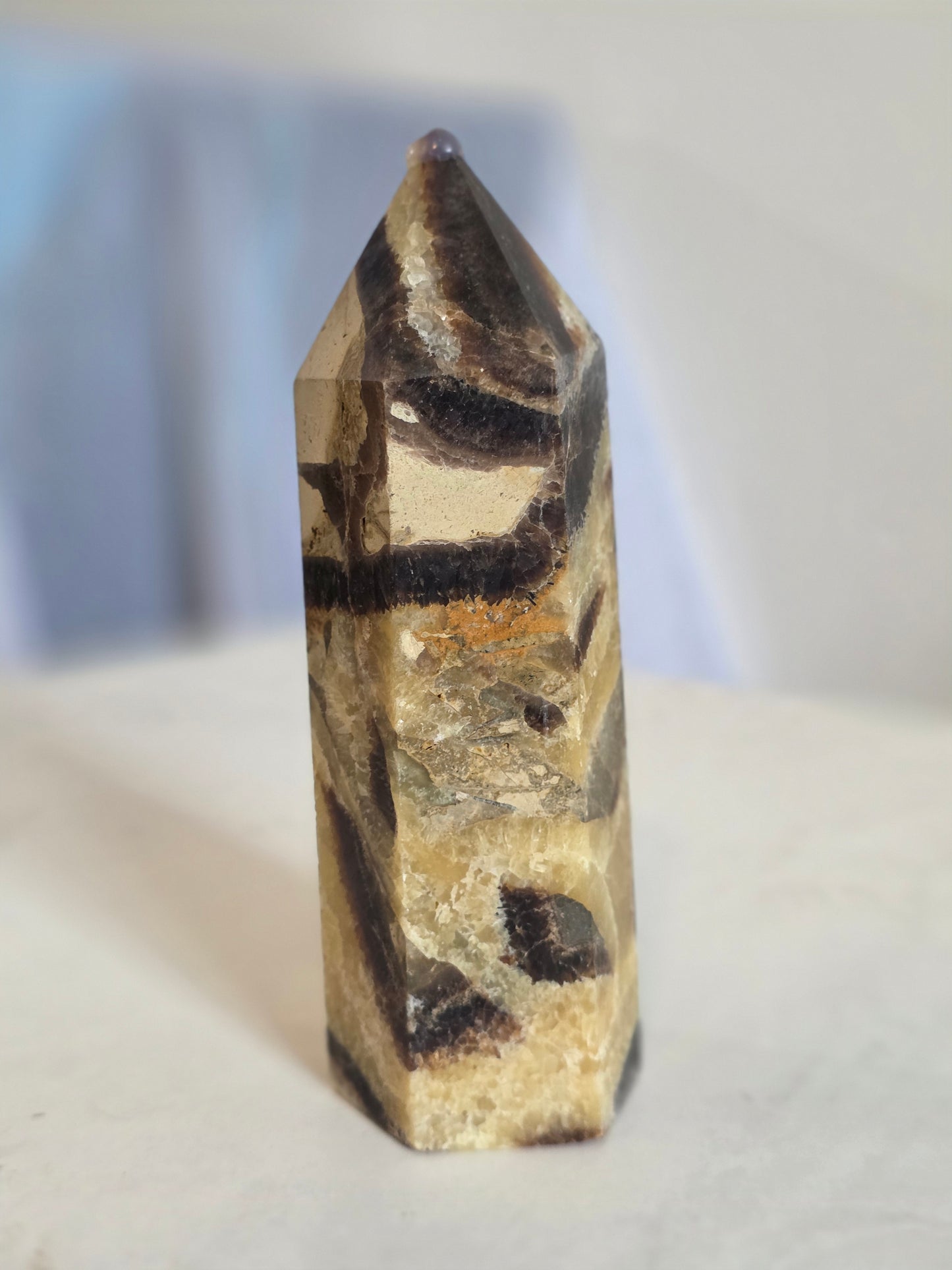 Septarian nodule point - Dragon Stone Tower UV reactive