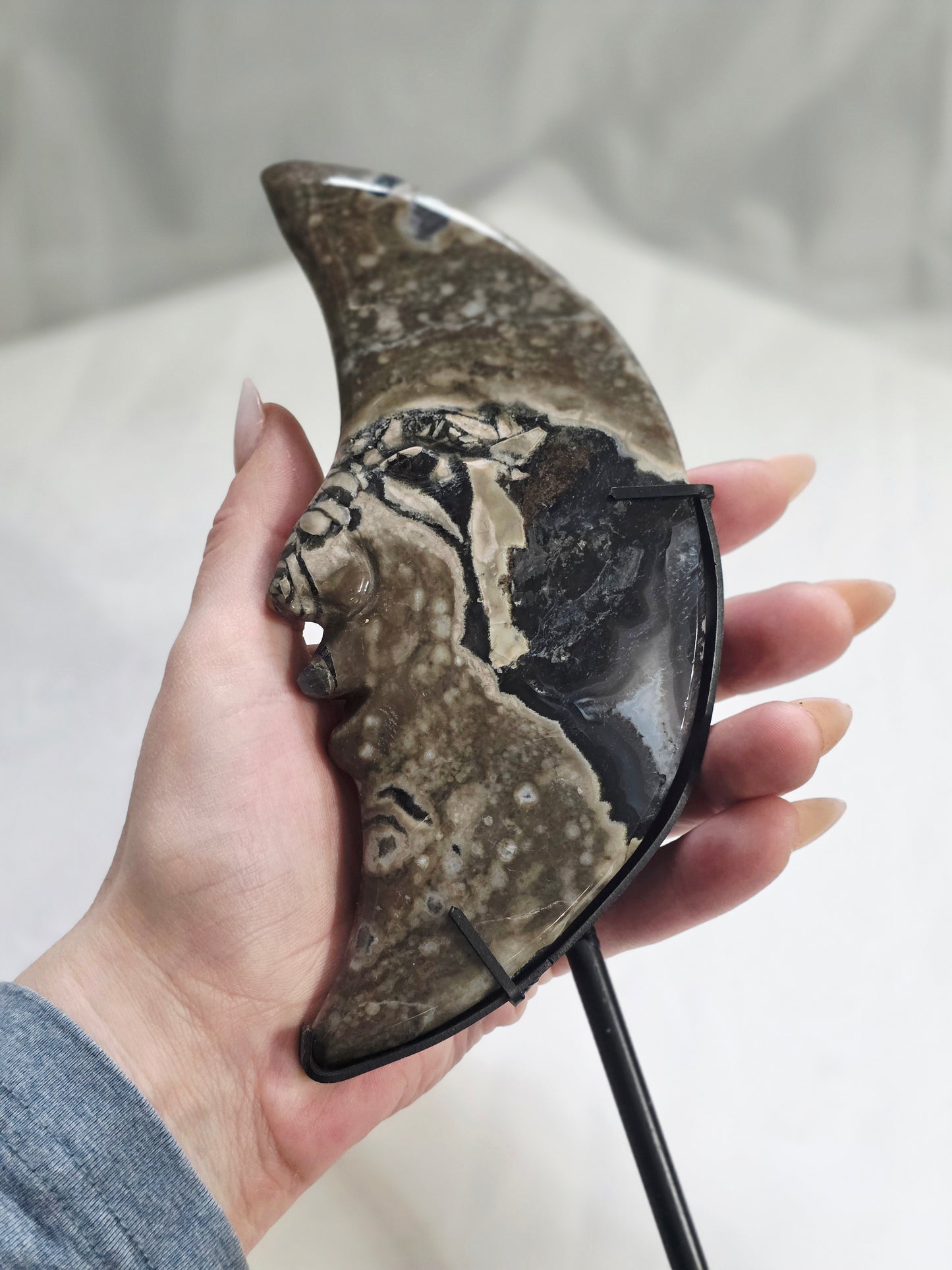 Volcano Agate UV- Reactive on Stand-Crystal Carving