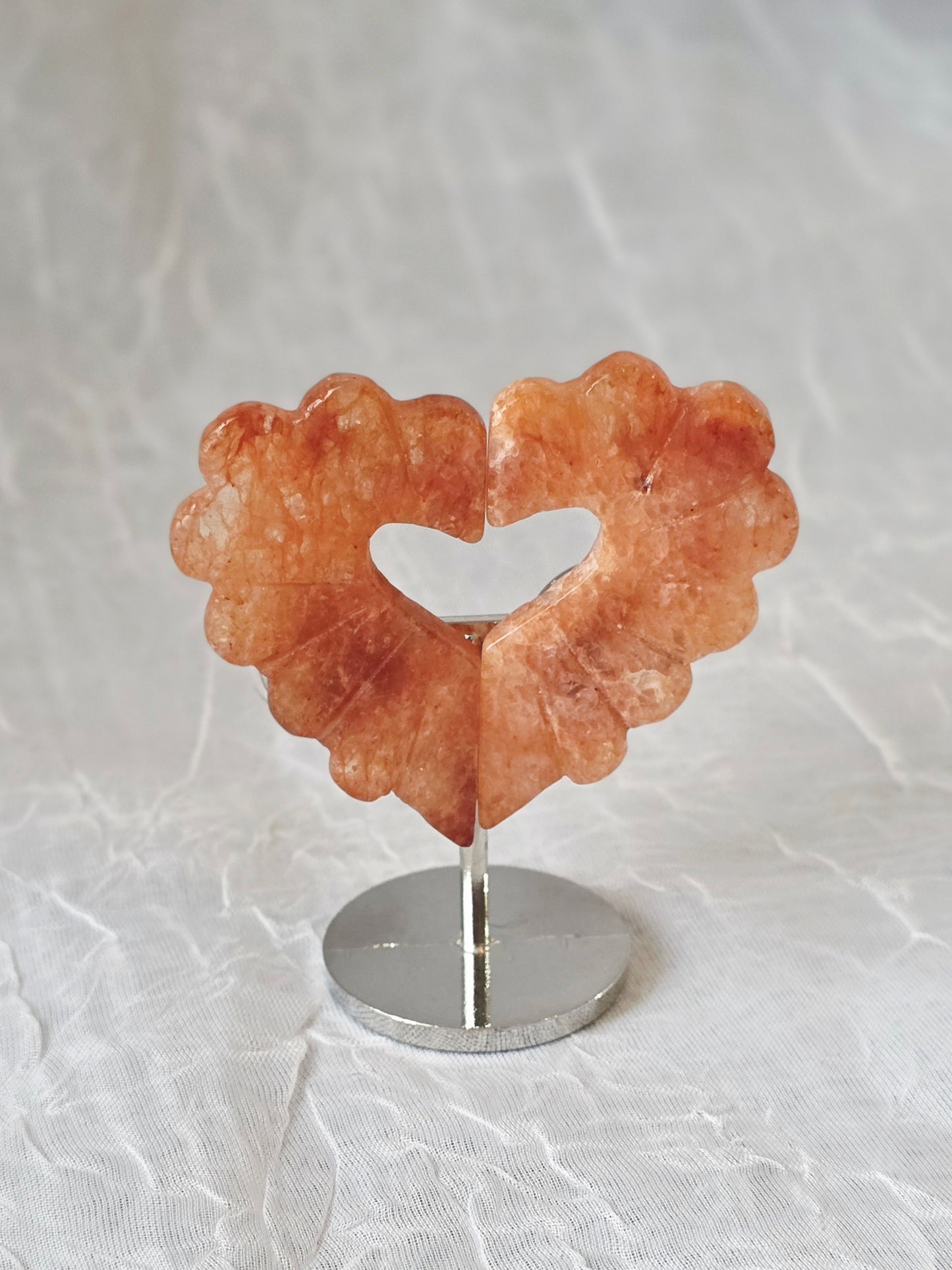 Fire Quartz Small Heart Carving on Stand