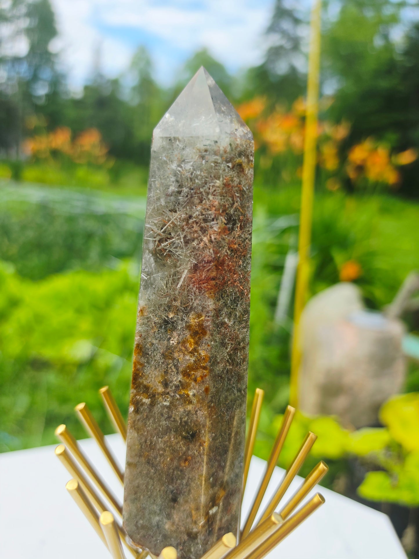Rutile Garden Quartz Crystal Point Mineral Raw Uncut Base