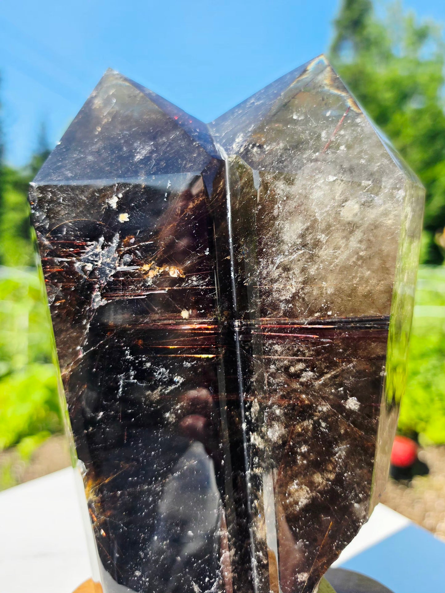 8.82 lbs Rutile Smokey Quartz Crystal With Stand Collectors Minerals 28×13cm
