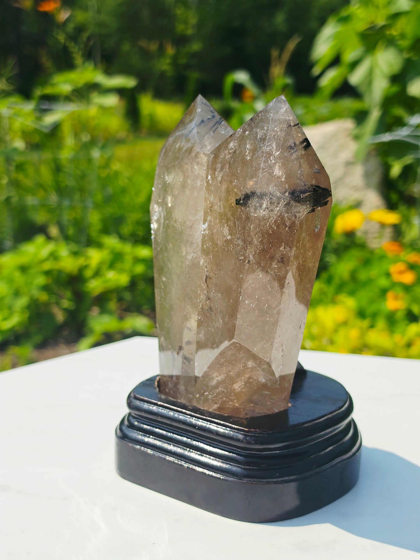 Double Points Quartz Crystal Black Tourmaline Rutile 2.20lbs Mineral