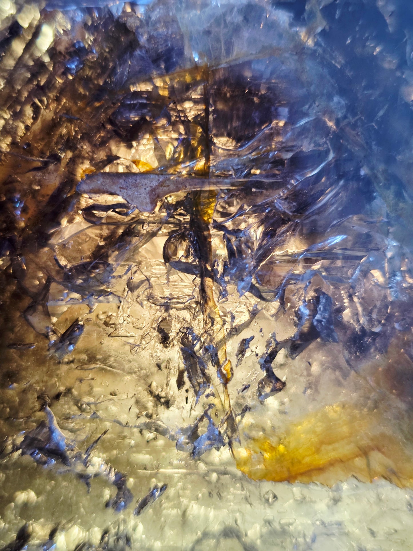 Enhydro Smokey Quartz 22lbs - Moving Bubbles - Rambo Flash on Wood Stand - Rare Collectable  Crystal