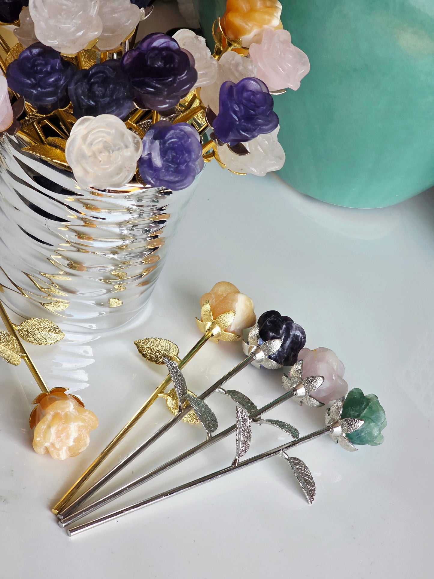 Flower Carving 10 set Mix Mineral Long Stems 23cm - Wholesale Lots