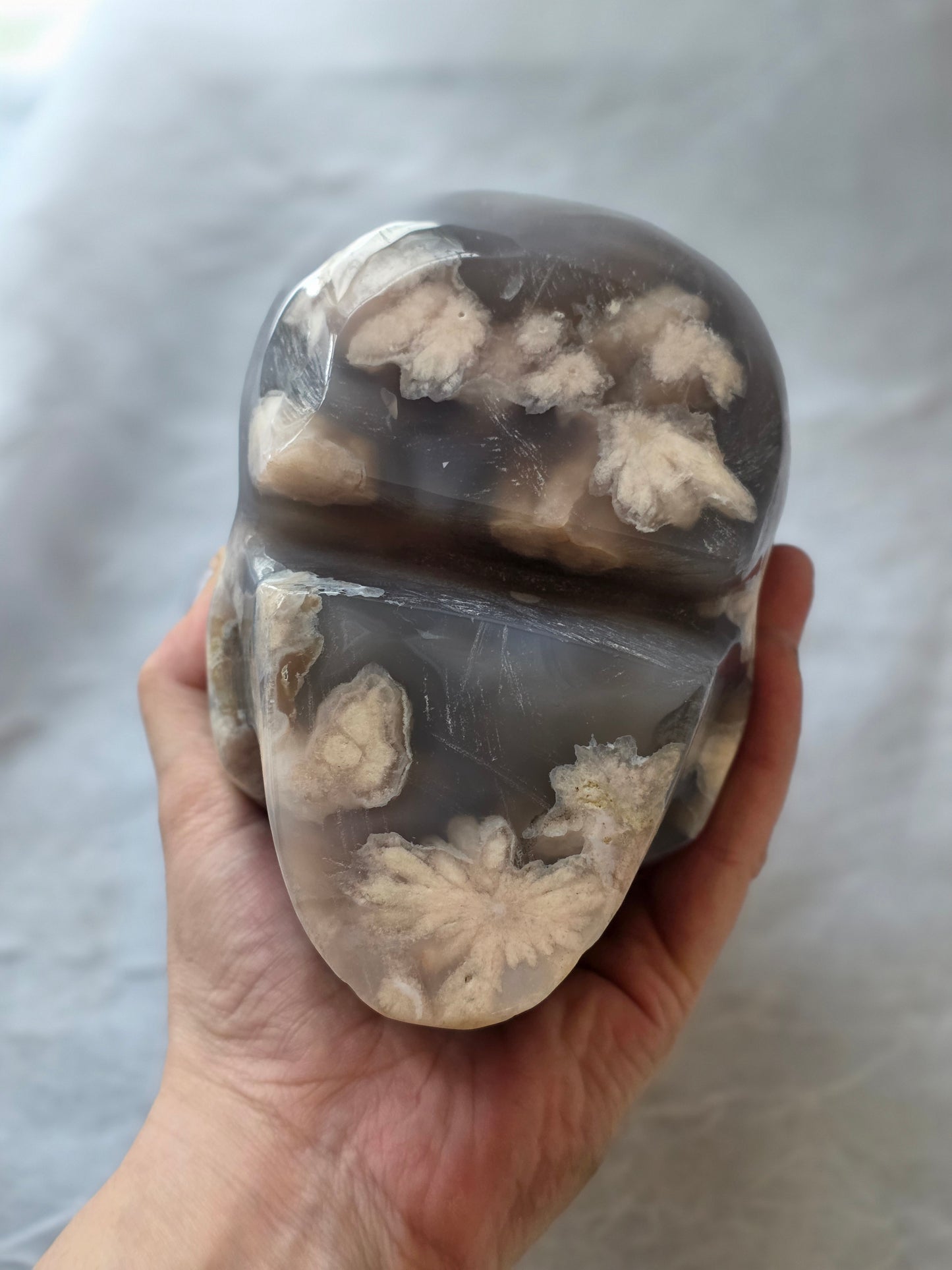 Flower Agate Druzy Skull Carving 6 lbs