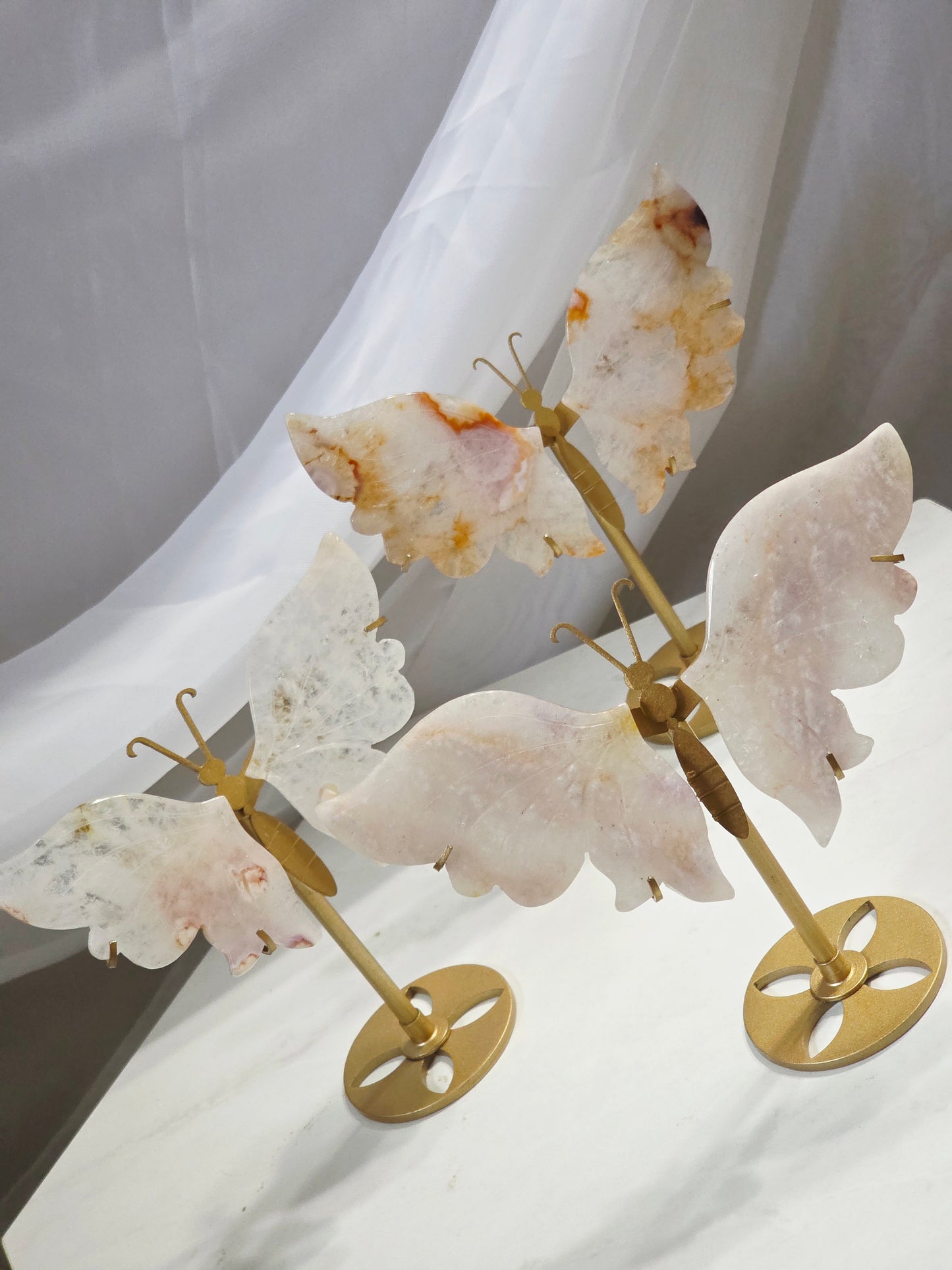 Flower Agate 3 set Butterfly Wings - All on Gold Stand Wholesale Lot