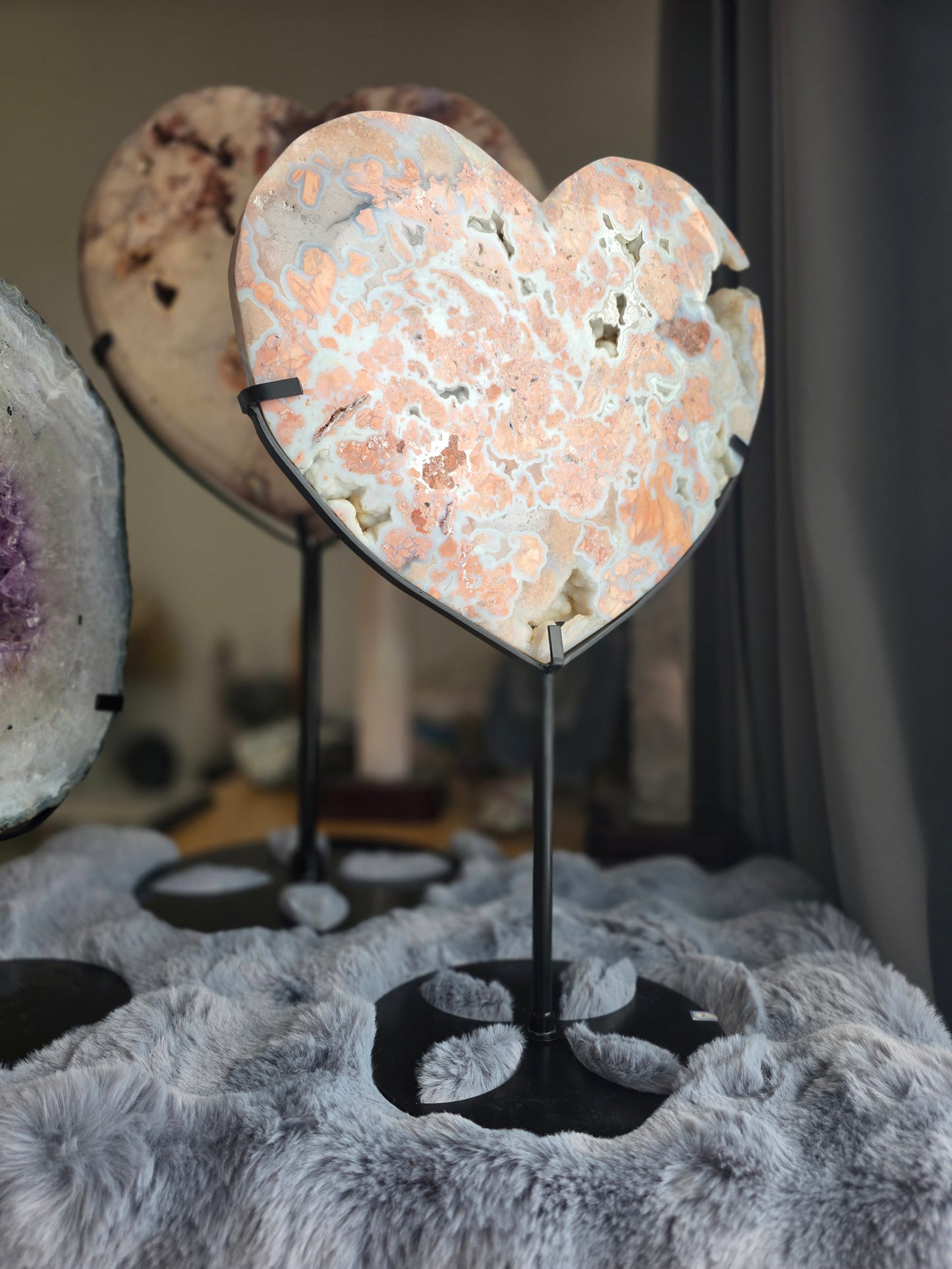 Pink Chalcedony Heart Carving 3.99kilo & custom stand included