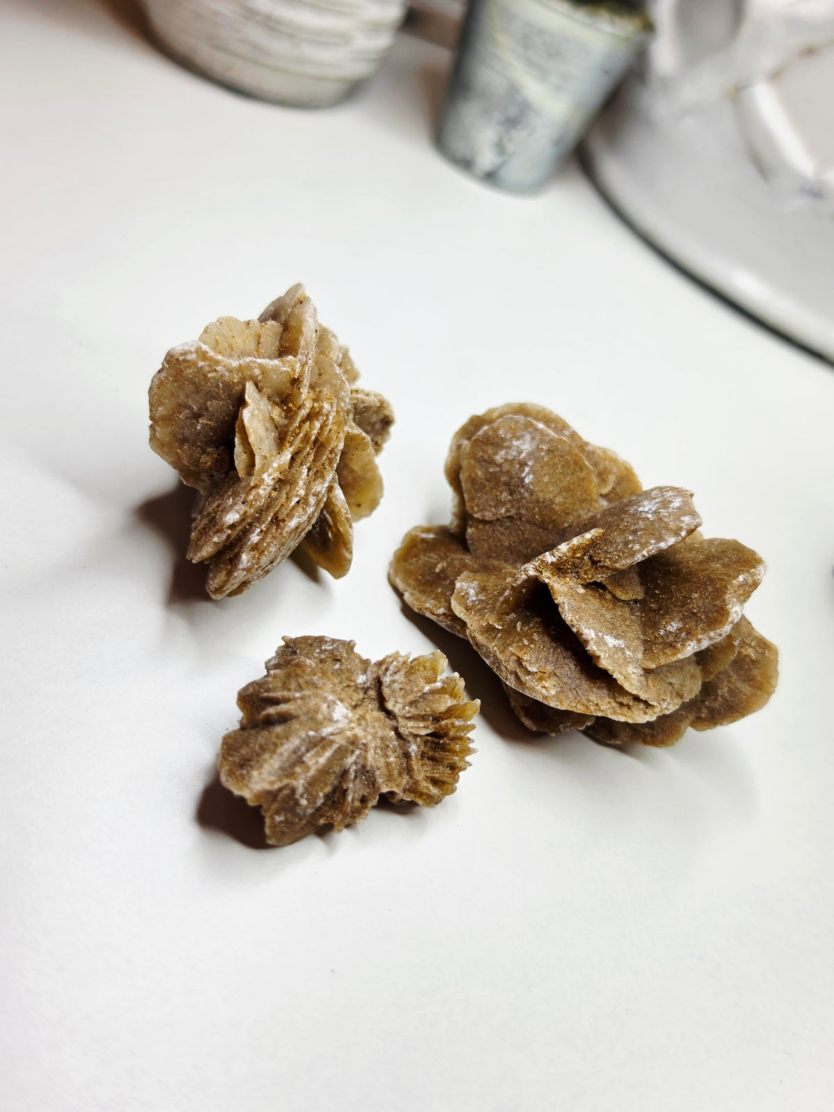 Raw Moroccan Desert Rose Crystal Cluster –  3 Naturals Gypsum Sand Rose Specimens