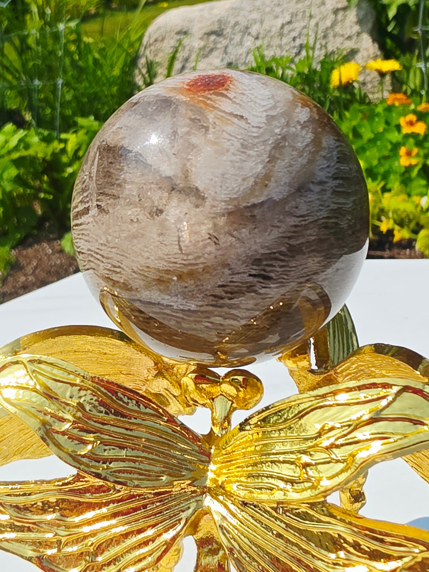 Thousands Layers Crystal Sphere Natural Inclusion 0.84lb On Butterfly Stand