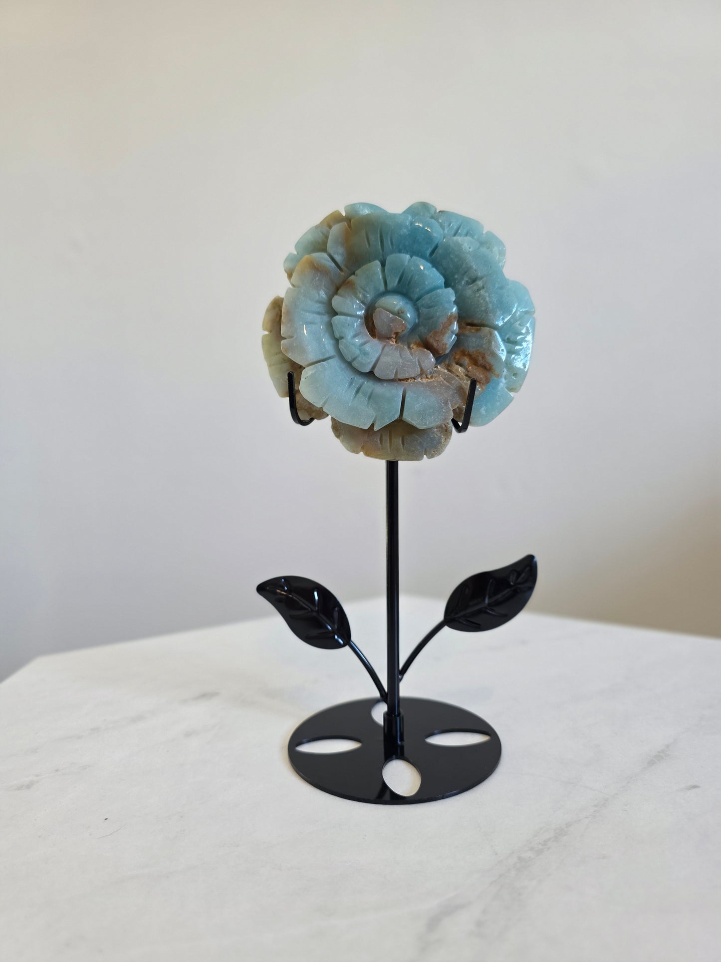 Caribbean Calcite Sunflower Carving on Stand