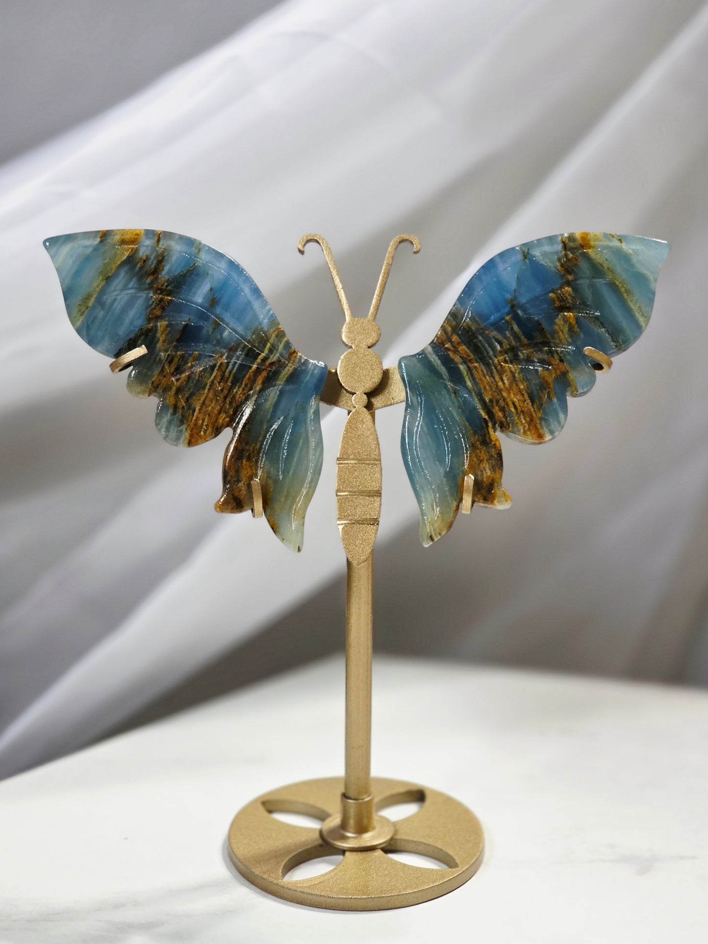 Natural Blue Onyx Crystal Butterfly wings Quartz Healing + stand 1pc