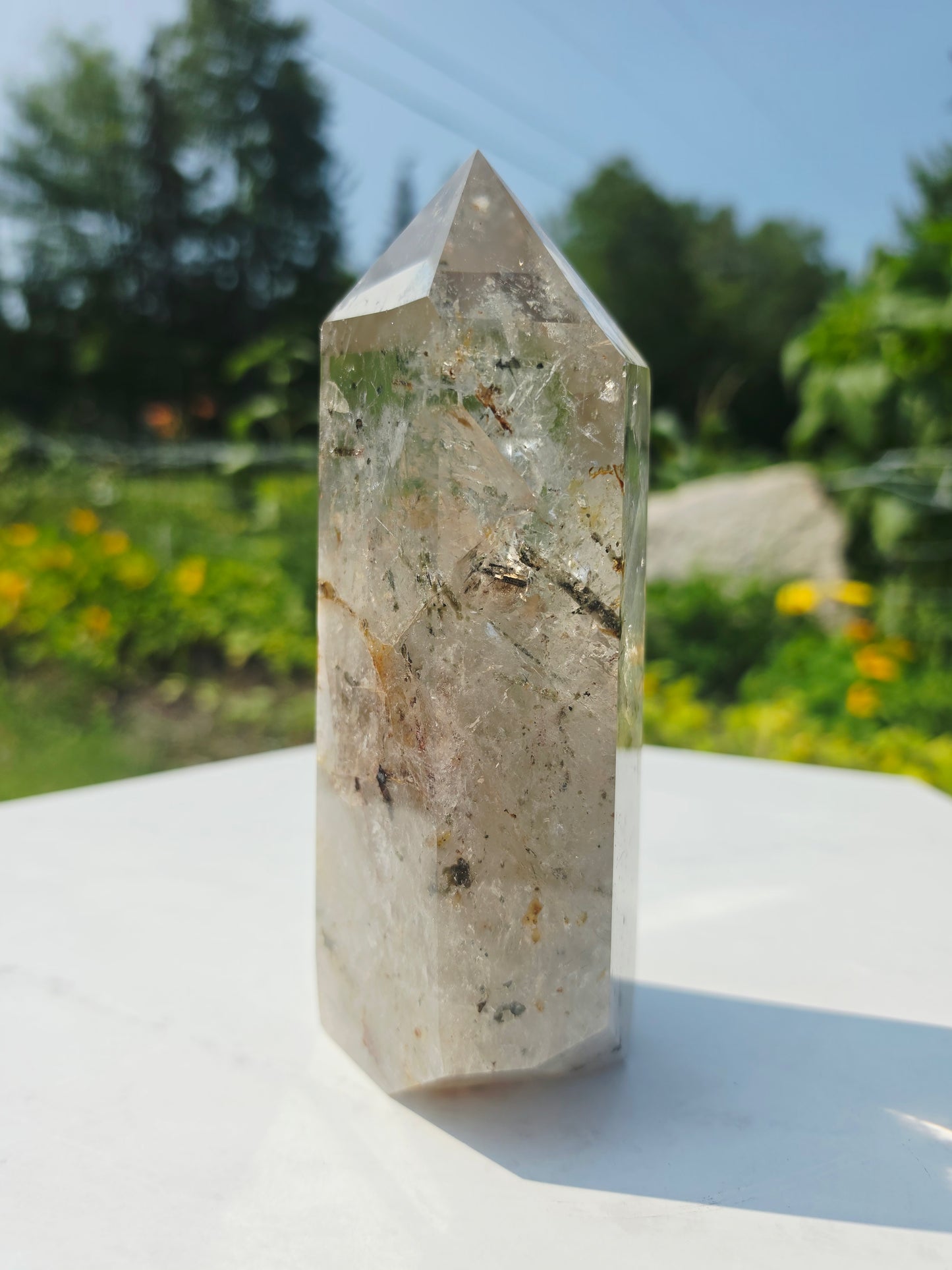 Rutilated Quartz Crystal Point 1.46kg 19cm Tall Flat Base Natural Mineral