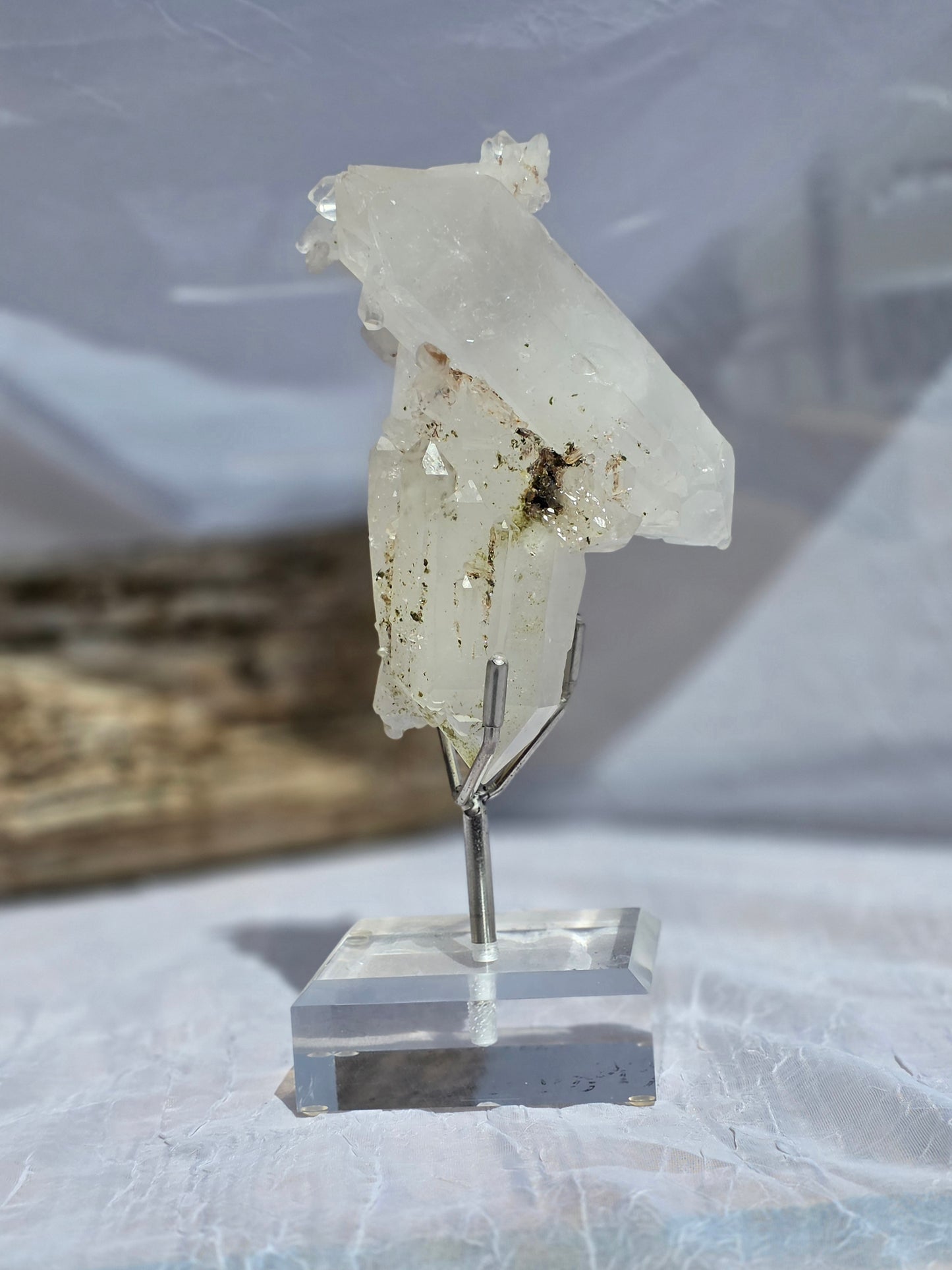 Double Terminate Quartz Point Cluster with Display Base