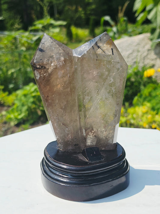 Double Points Quartz Crystal Black Tourmaline Rutile 2.20lbs Mineral