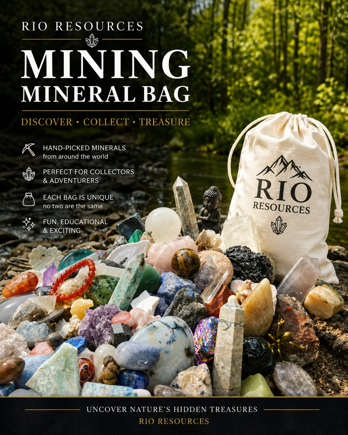 Minerals Paydirt 3kg - Raw Crystals & Gemstones & Specimens & Carvings & Fossil Etc. Mining Bag