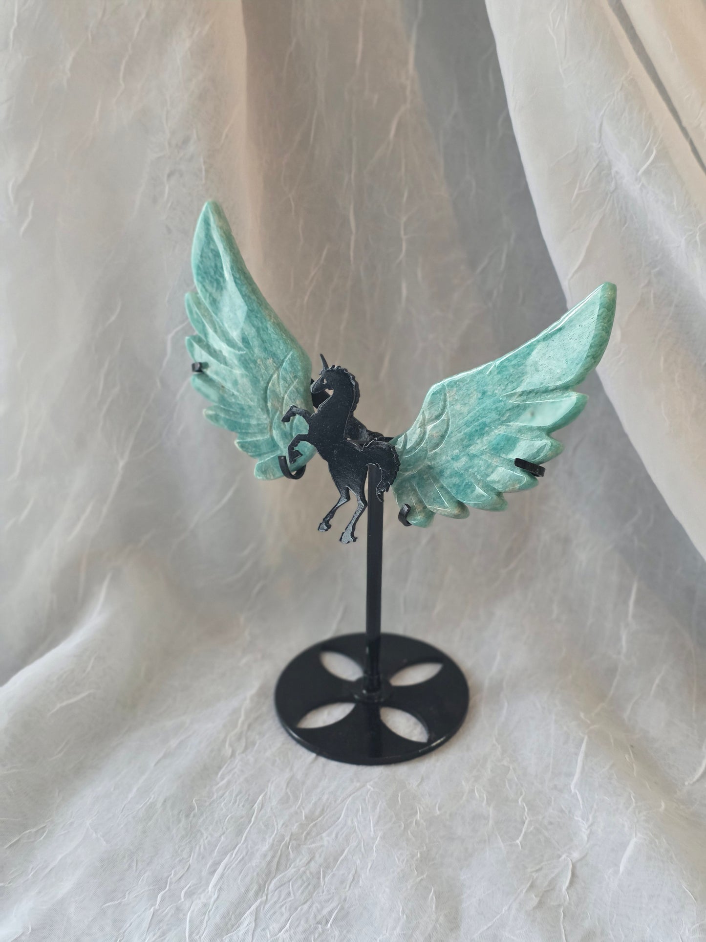 Amazonite Crystal Wing Carving Unicorn Pegasus on Stand