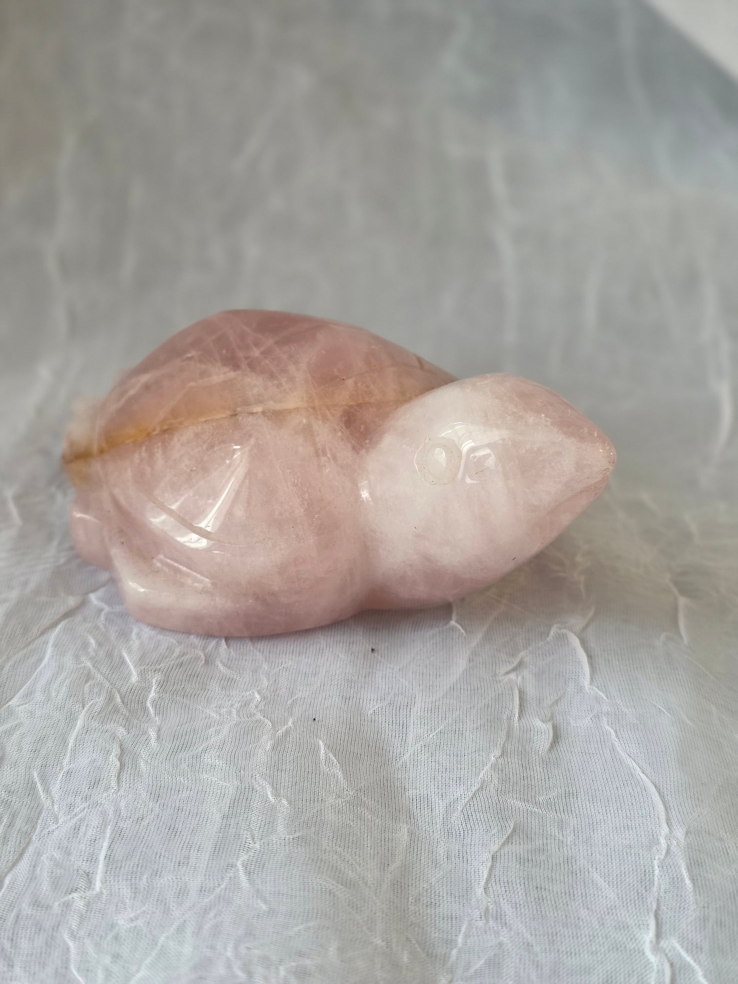 Rose Quartz with Golden inclusions Turtle Crystal Carving