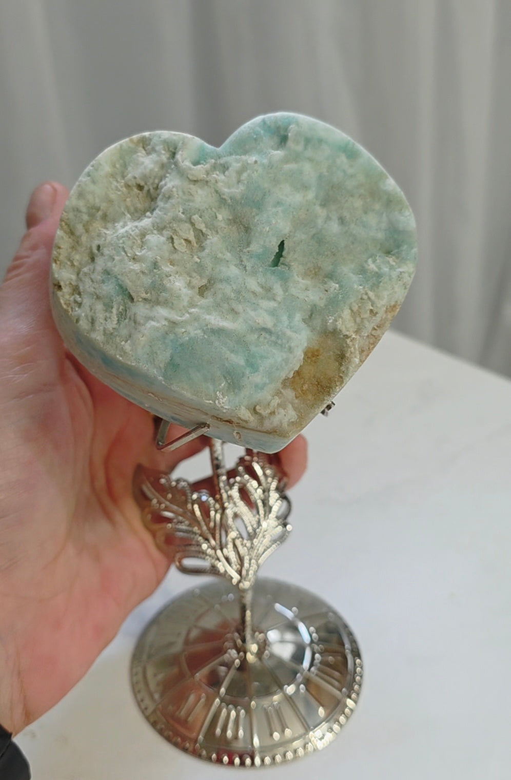 Aragonite Heart Carving on Stand Medium Size