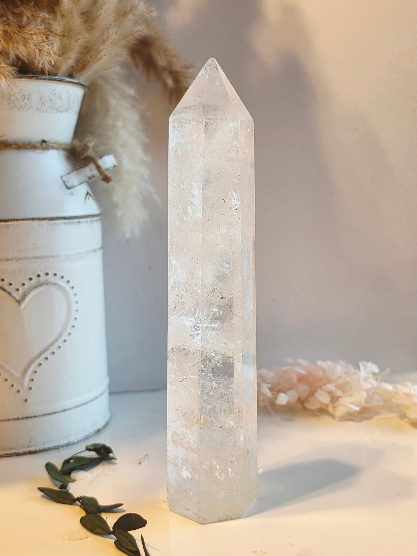 Clear Quartz Crystal Tower Rainbow Inclusions Medium Size