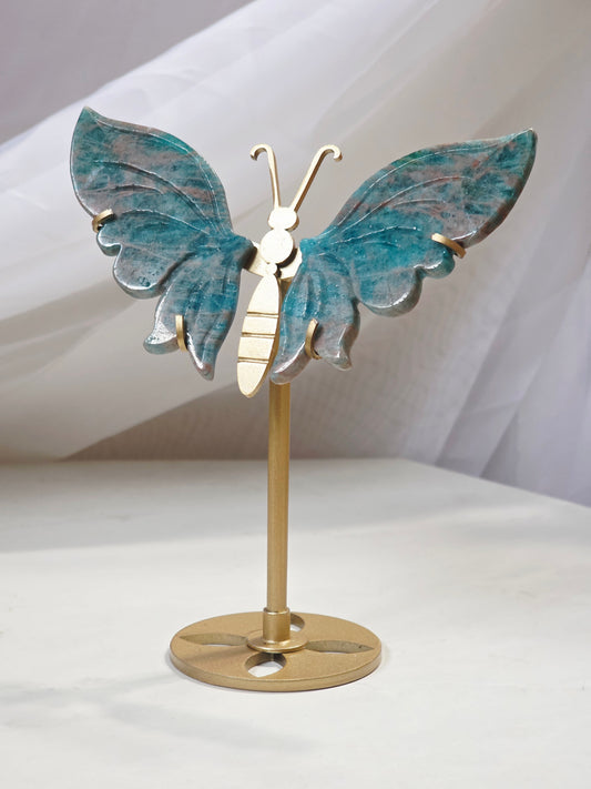 Blue Apatite Butterfly Wings on Gold Stand