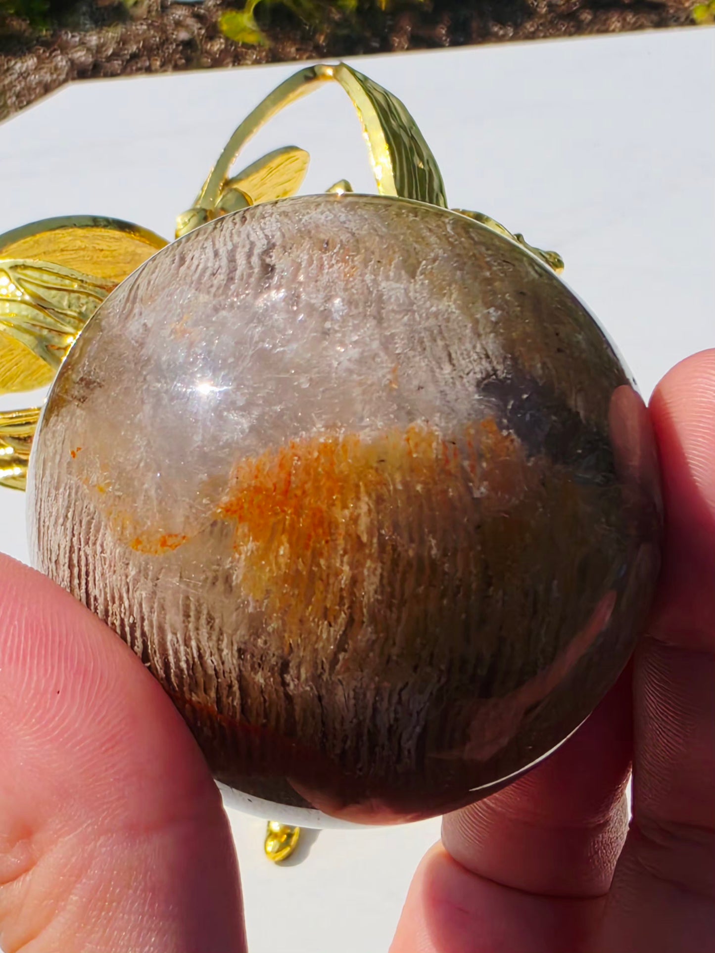 Thousands Layers Crystal Sphere Natural Inclusion 0.84lb On Butterfly Stand