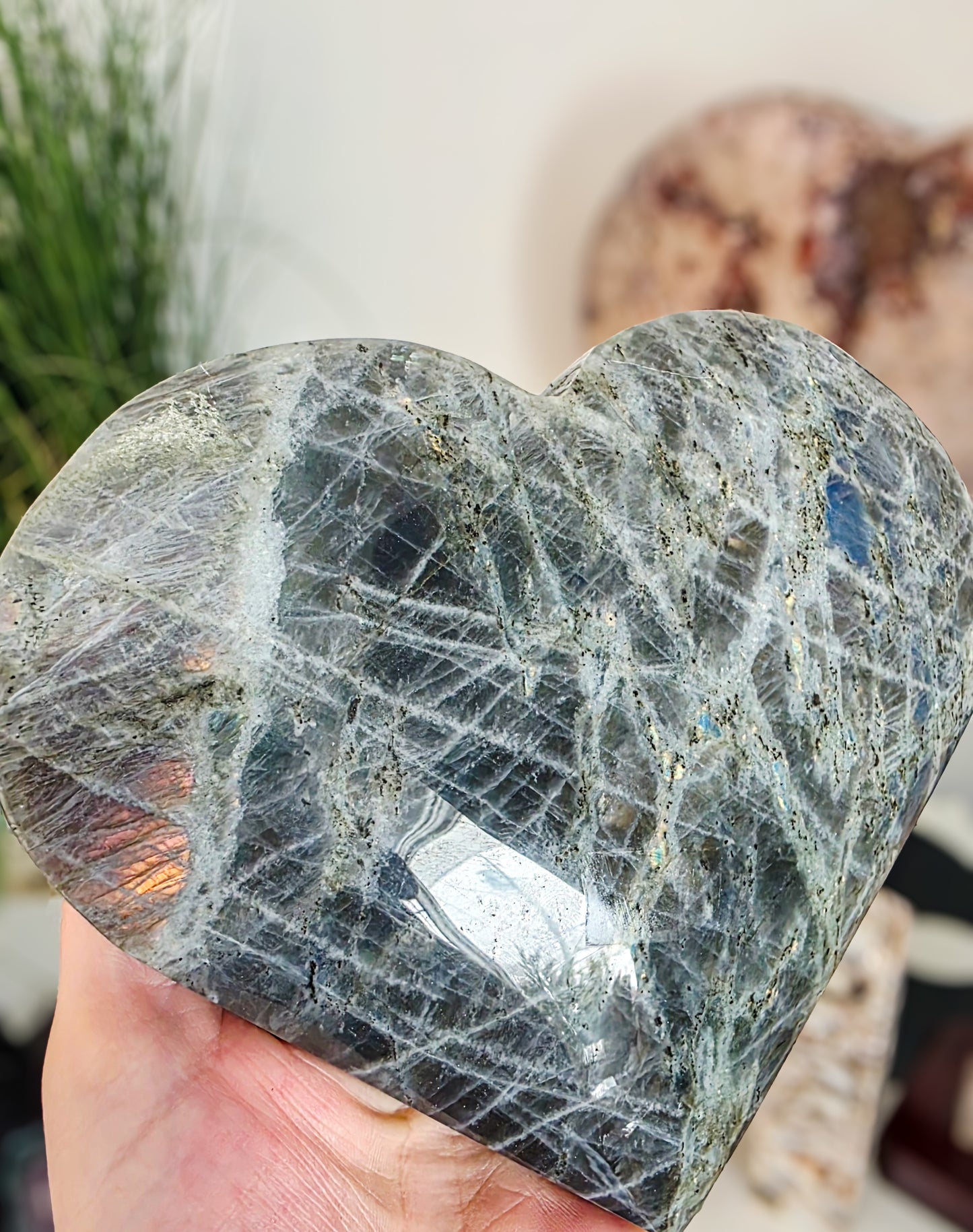 AA grade Labradorite heart Carving with stand