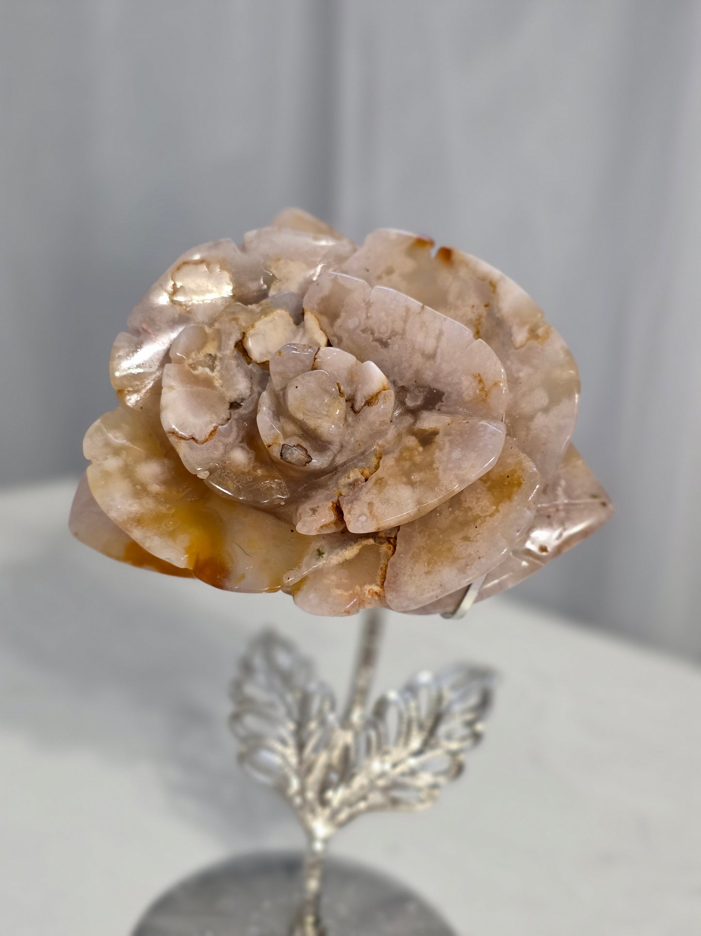 Flower Agate Carving on stand