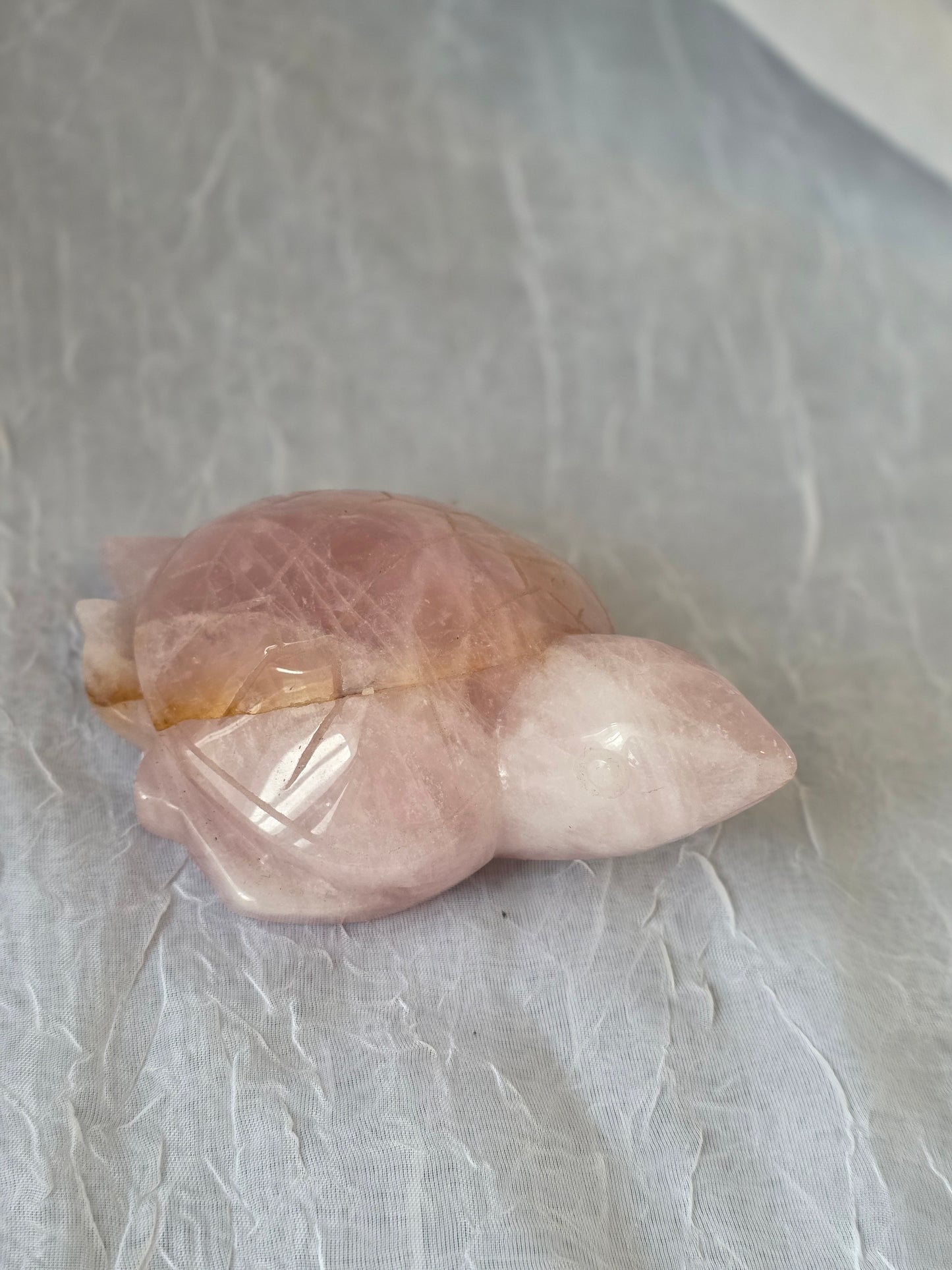 Rose Quartz with Golden inclusions Turtle Crystal Carving