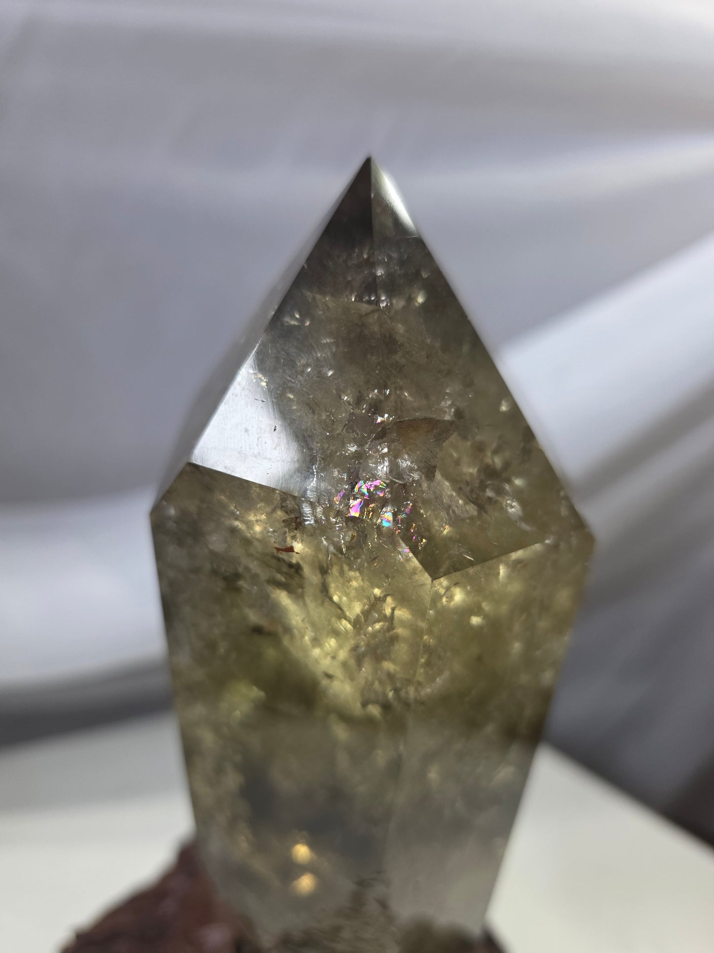 Raw Uncut Base Large Smokey Citrine Crystal Point Wood base included