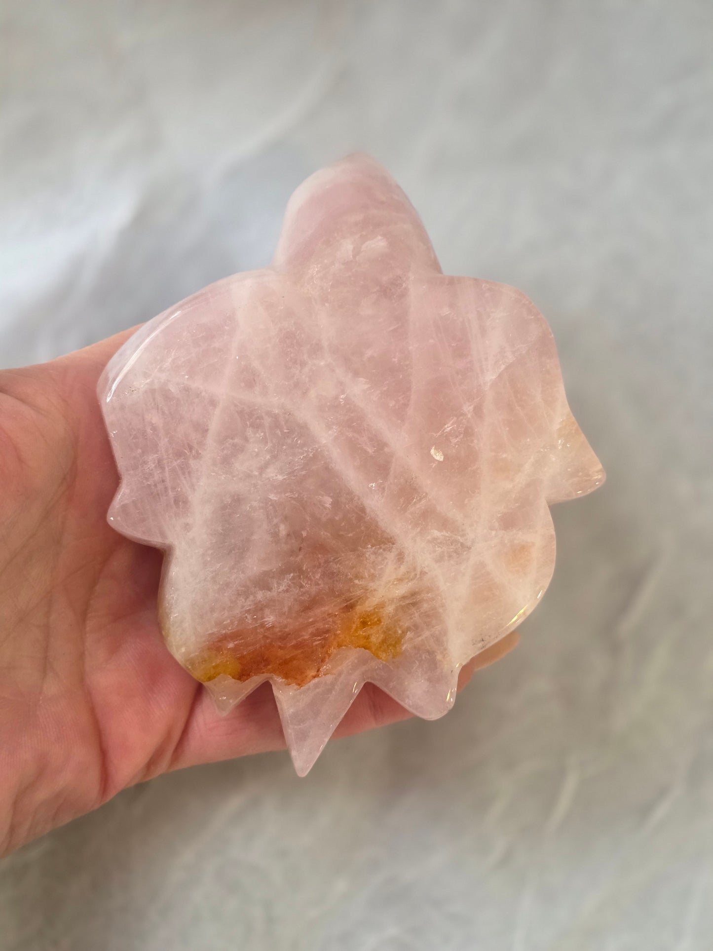 Rose Quartz with Golden inclusions Turtle Crystal Carving