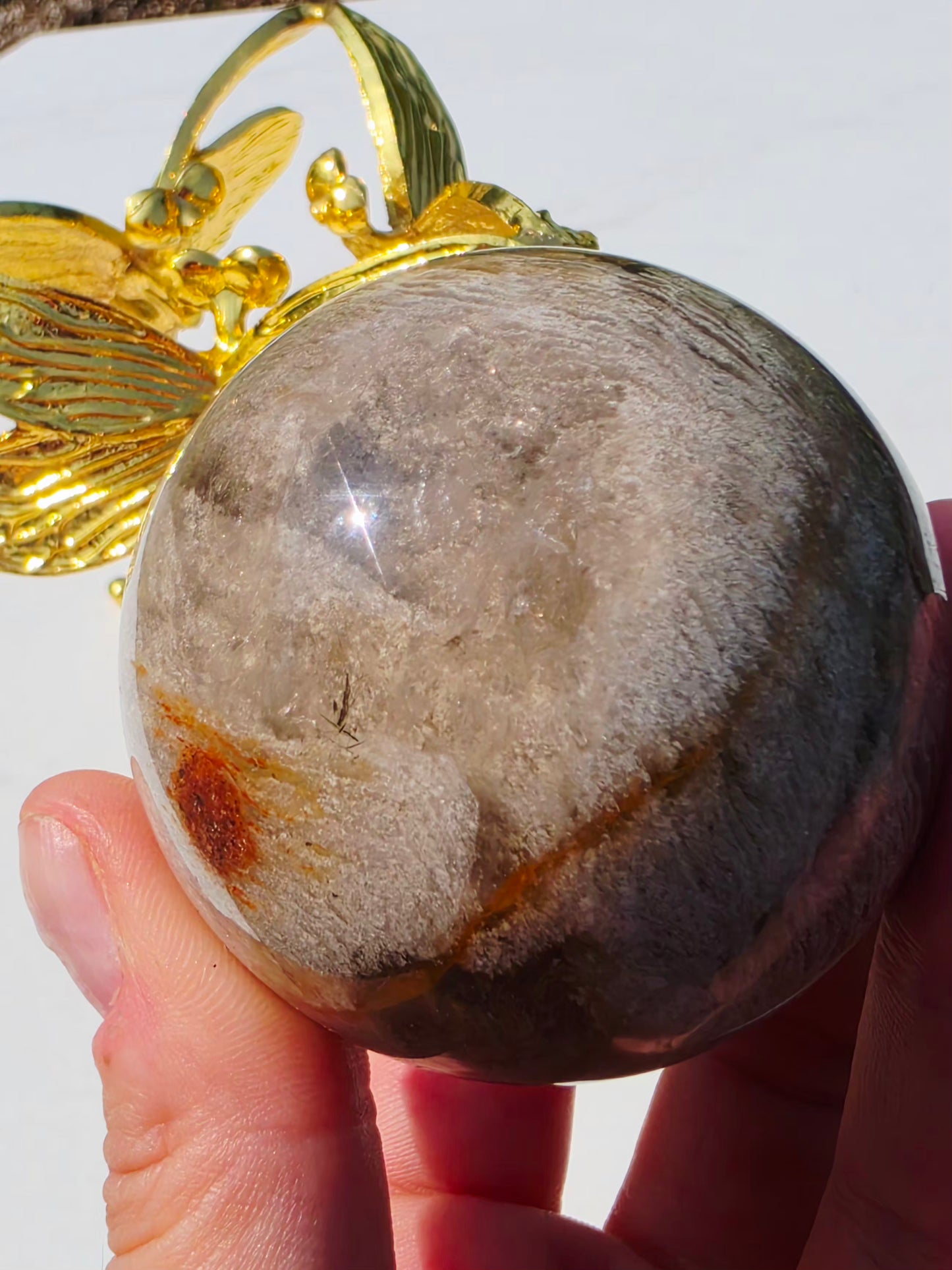 Thousands Layers Crystal Sphere Natural Inclusion 0.84lb On Butterfly Stand