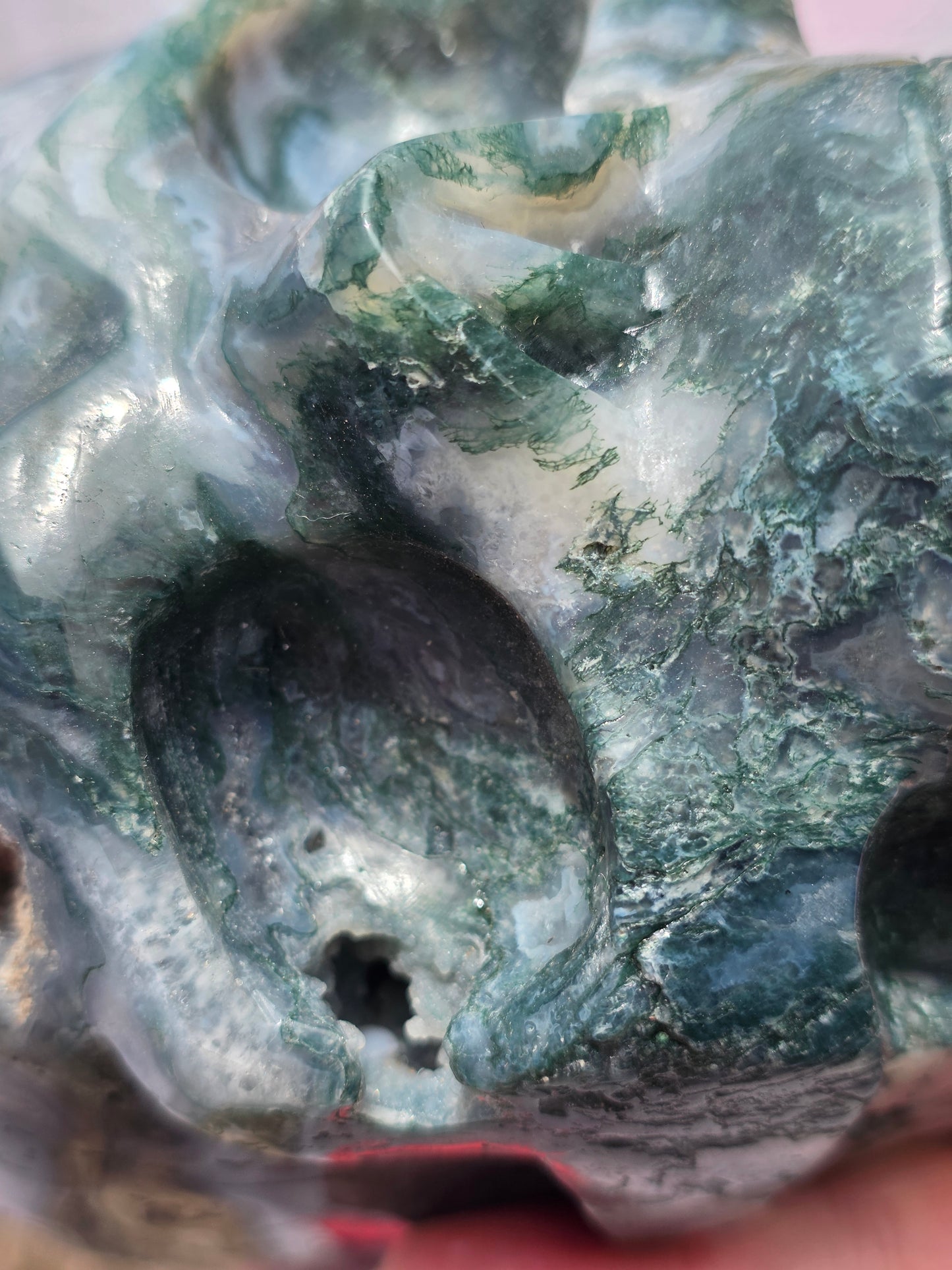 Hand-Carved Natural Green Moss Agate Crystal Skull 5.40 lbs