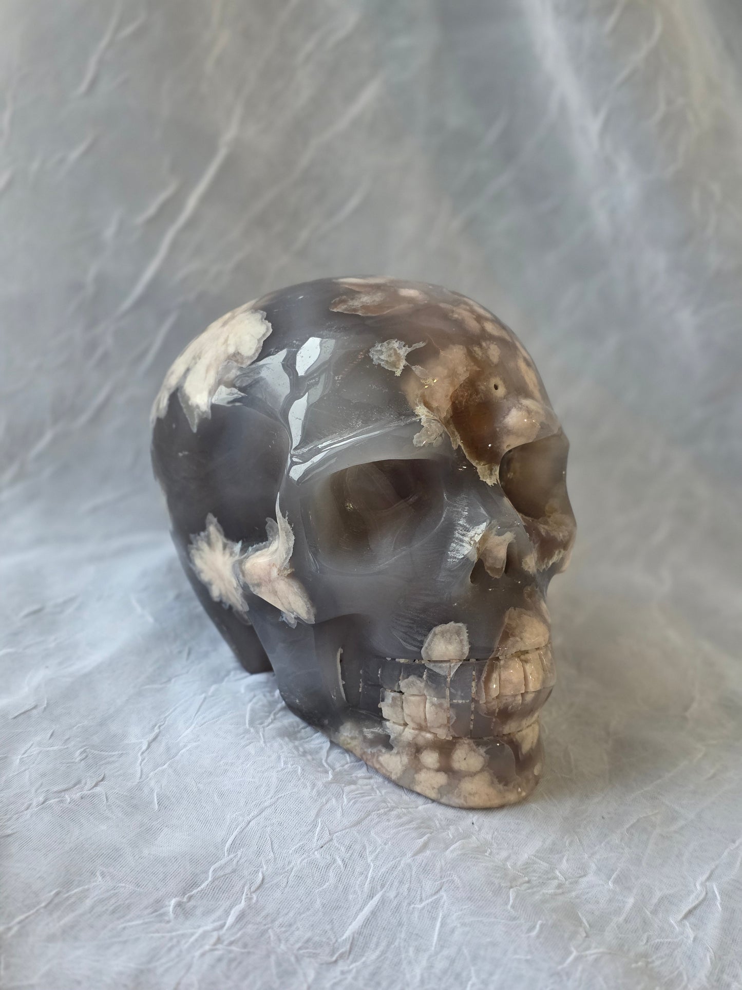 Flower Agate Druzy Skull Carving 6 lbs