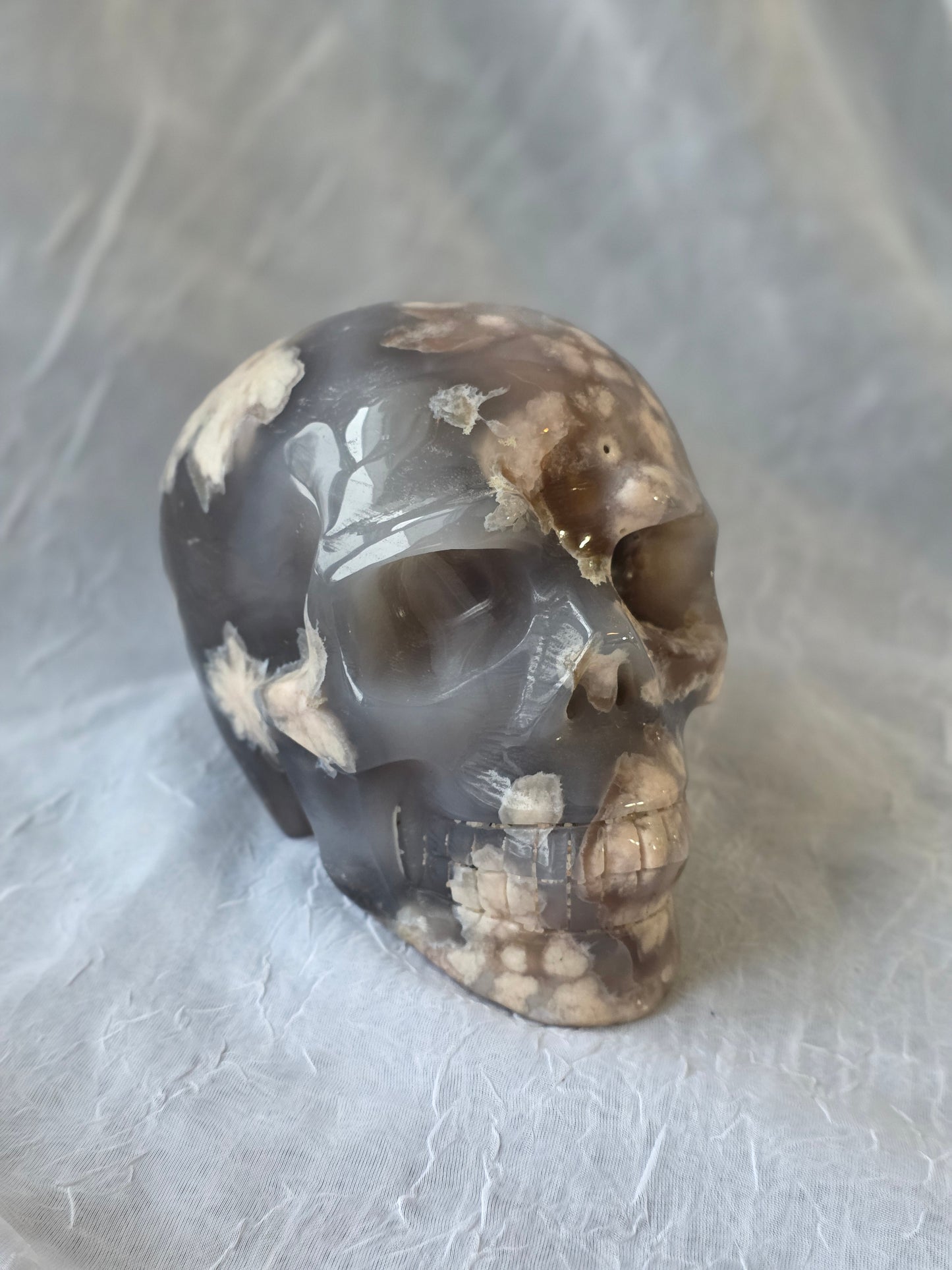 Flower Agate Druzy Skull Carving 6 lbs