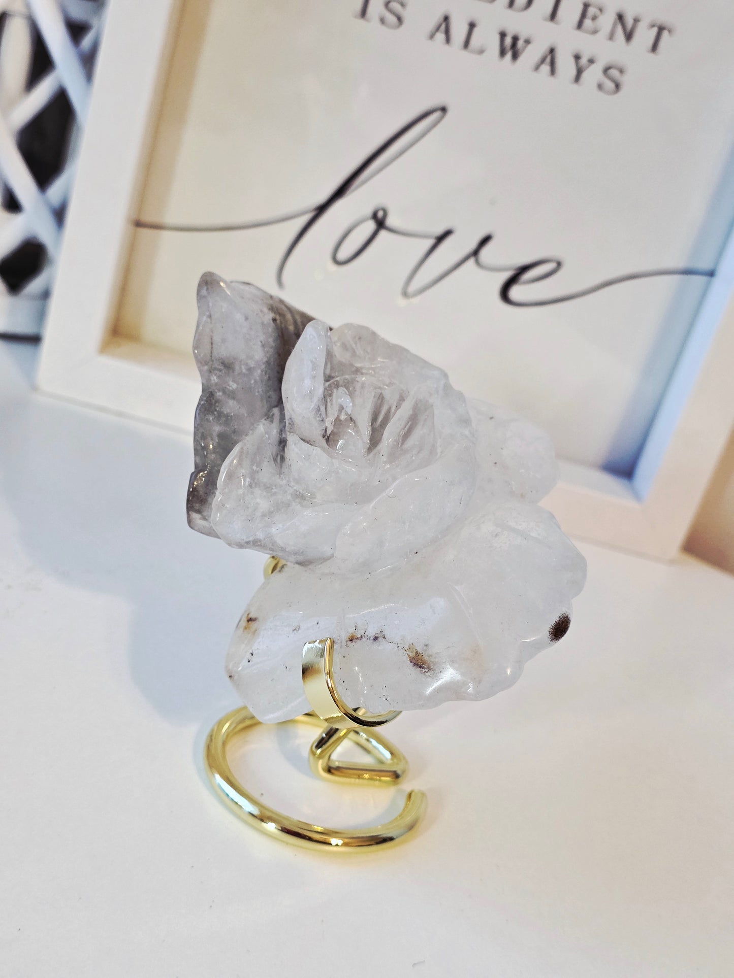 Garden Quartz Crystal Flower Carving on Stand