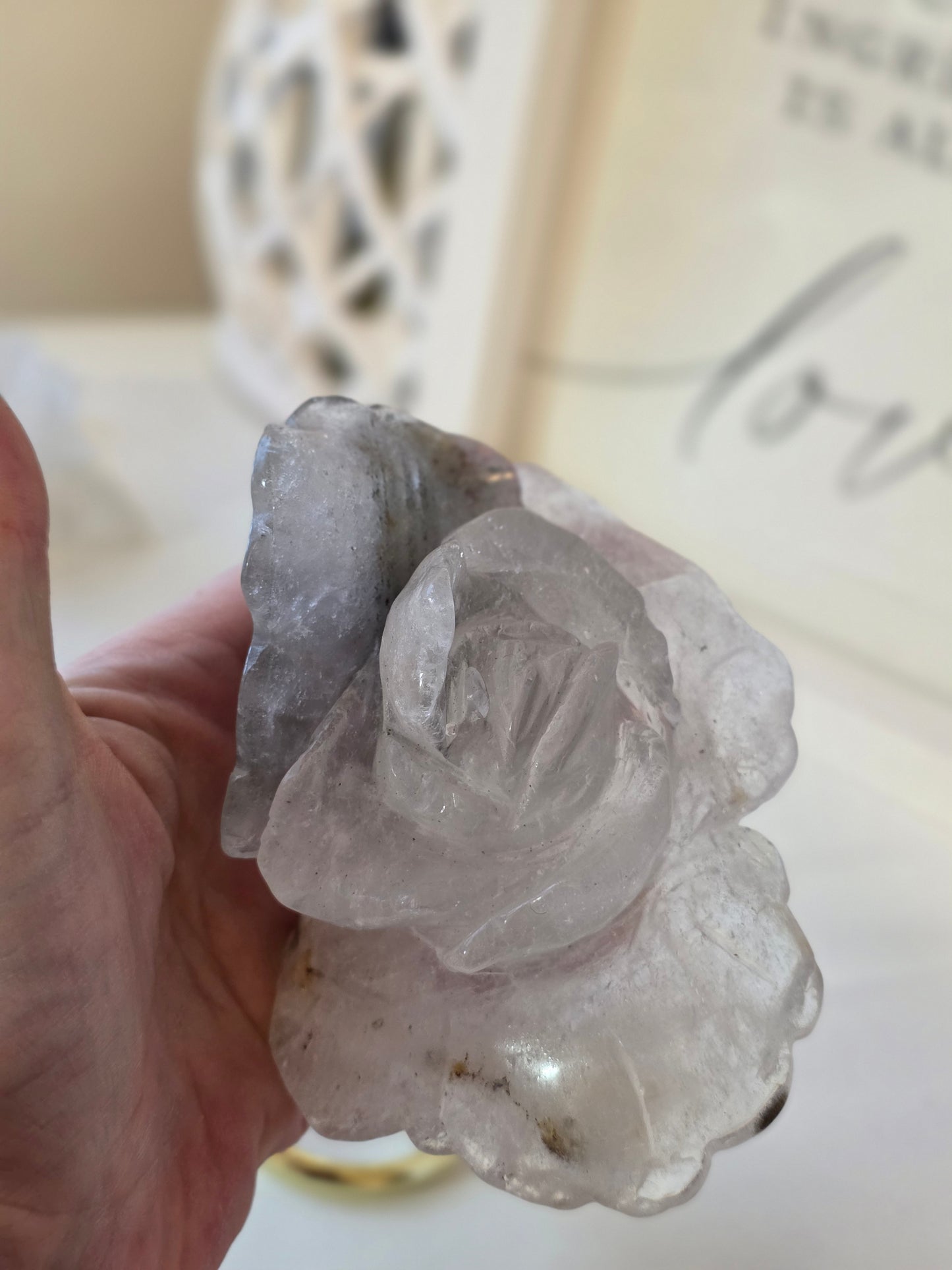 Garden Quartz Crystal Flower Carving on Stand