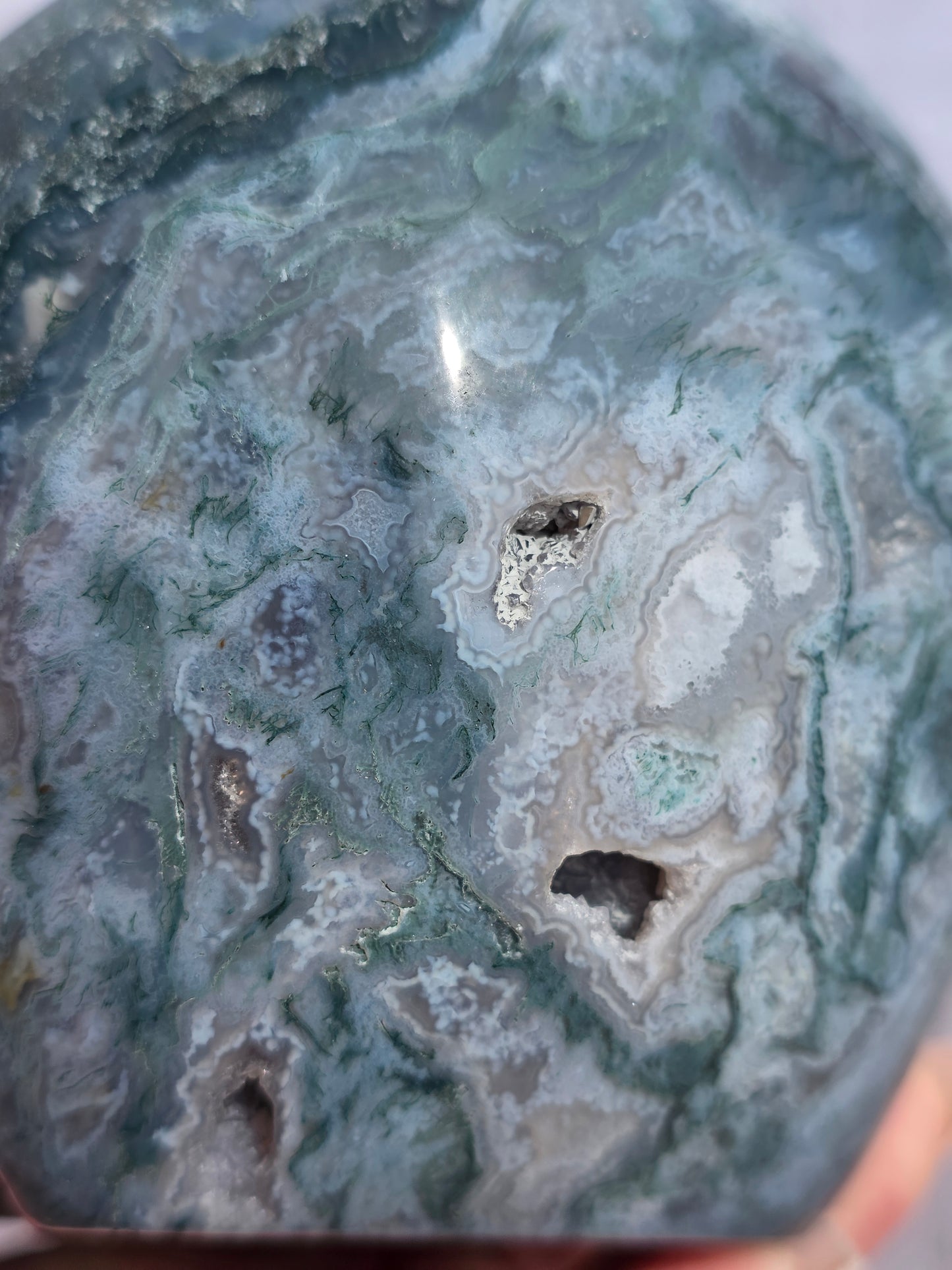 Hand-Carved Natural Green Moss Agate Crystal Skull 5.40 lbs