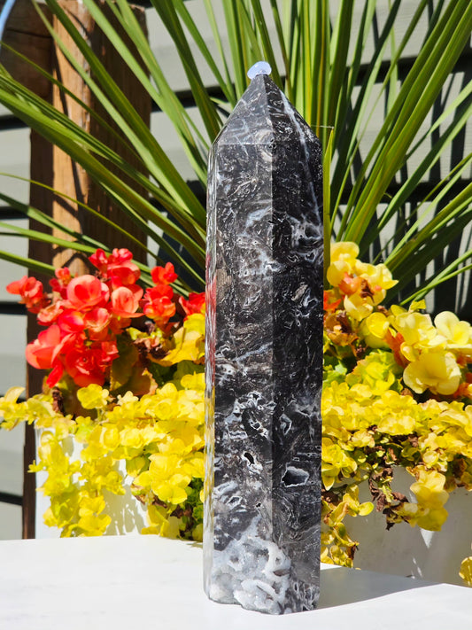 2.98 lb Black Sphalerite Tower with Druzy