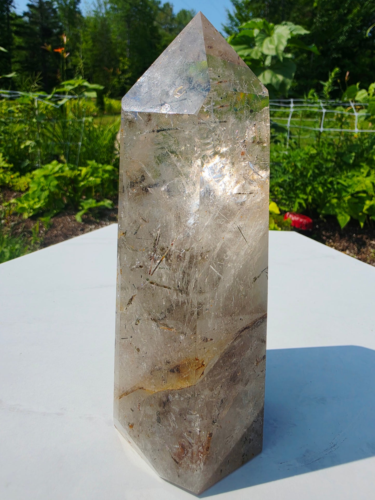 Rutilated Quartz Crystal Point 1.46kg 19cm Tall Flat Base Natural Mineral