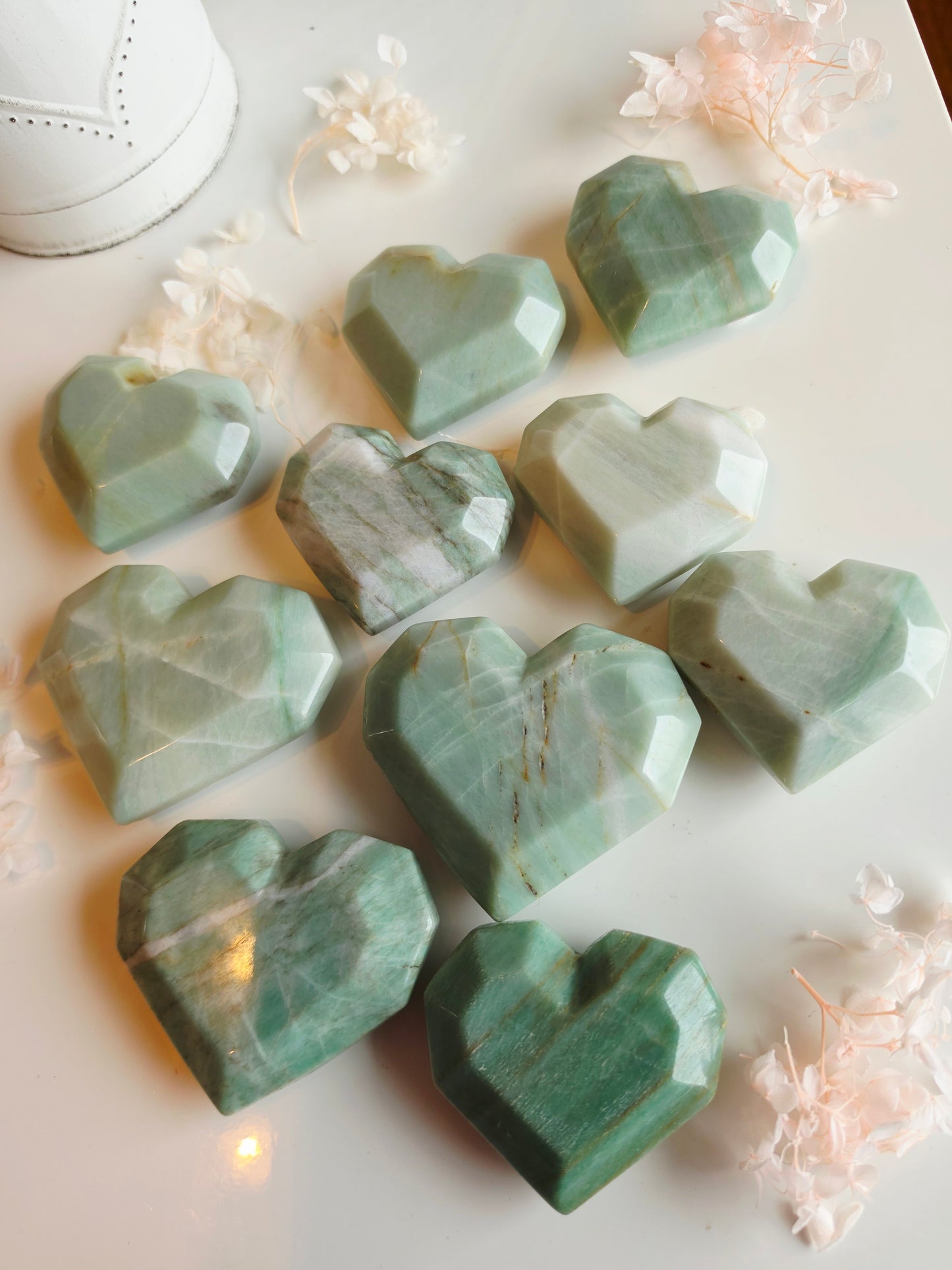 10 Amazonite Heart Carving Medium Size Wholesale Bundle 2.8 - 3 lbs