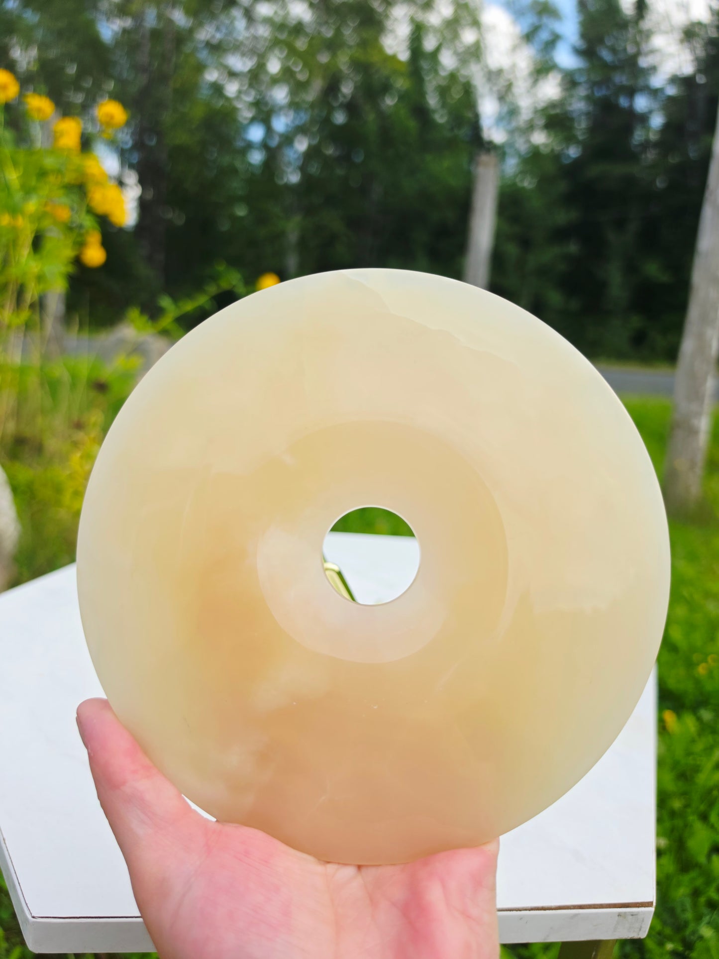1.52 lb Large Ping An Kou Honey Calcite from Pakistan 6.5 inch with Stand