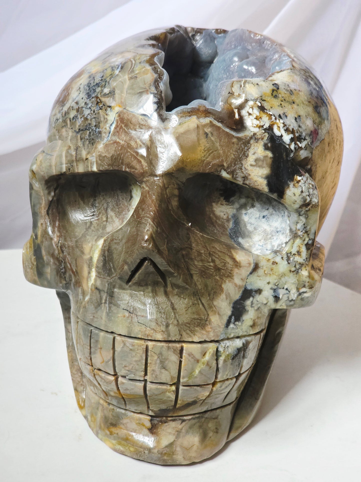 22 Pounds Skull Volcano Agate with Botryoidal UV Geode Hand Carved Mayan Statement Piece