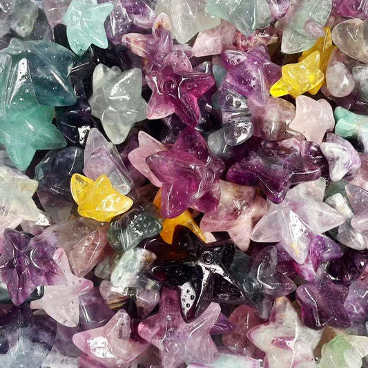 1kg Natural Rainbow Fluorite Starfish Carvings (12-15 Pcs) - 4-6cm Wholesale Crystal Lot