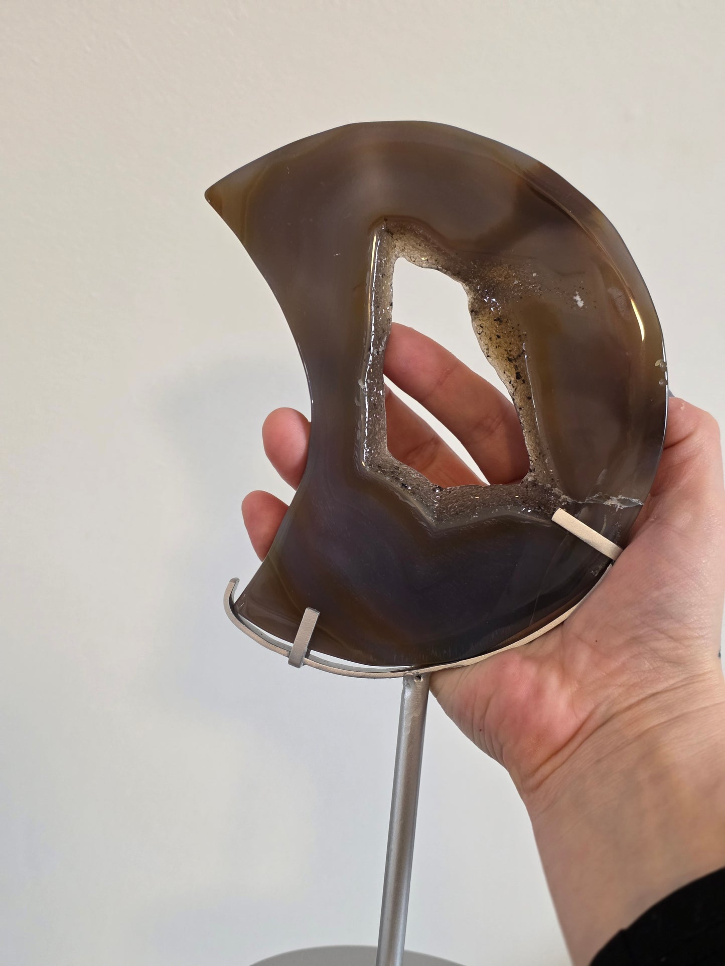 Agate Moon Carving Druzy on Custom Stand