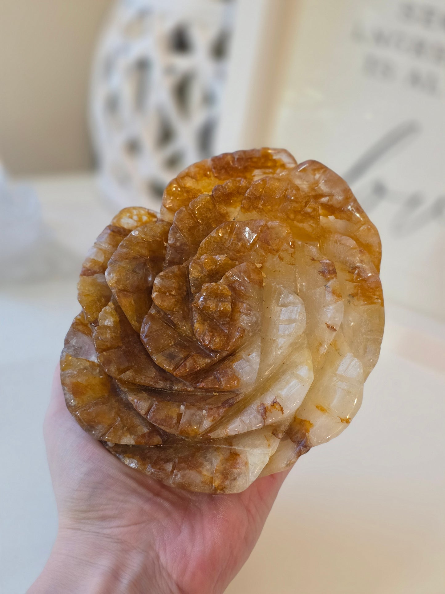 Golden Healer Flower Carving Large - Crystal Carving